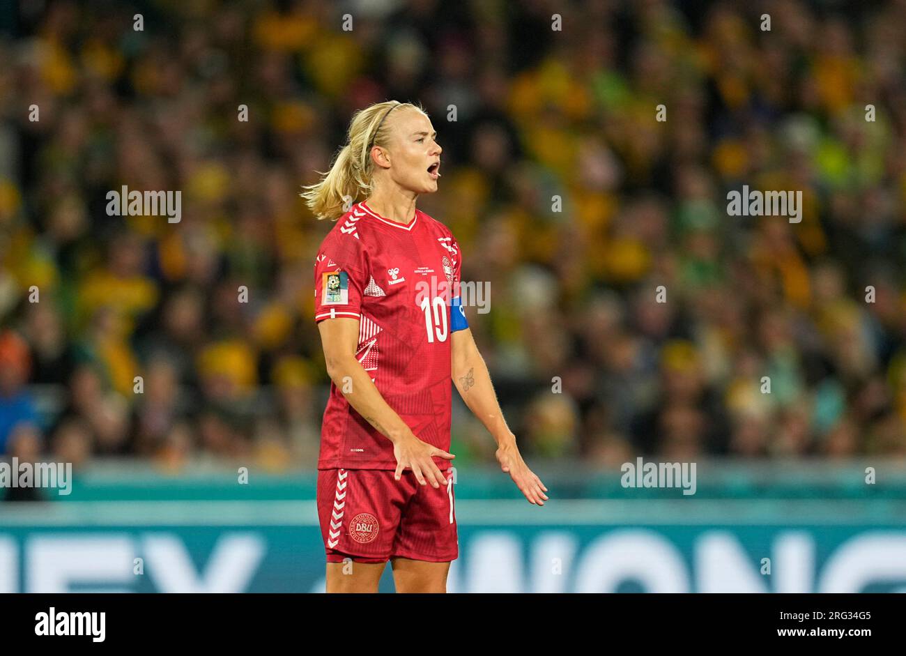 Août 07 2023 : Pernille Harder (Danemark) fait des gestes pendant un match, à, . Kim Price/CSM Banque D'Images