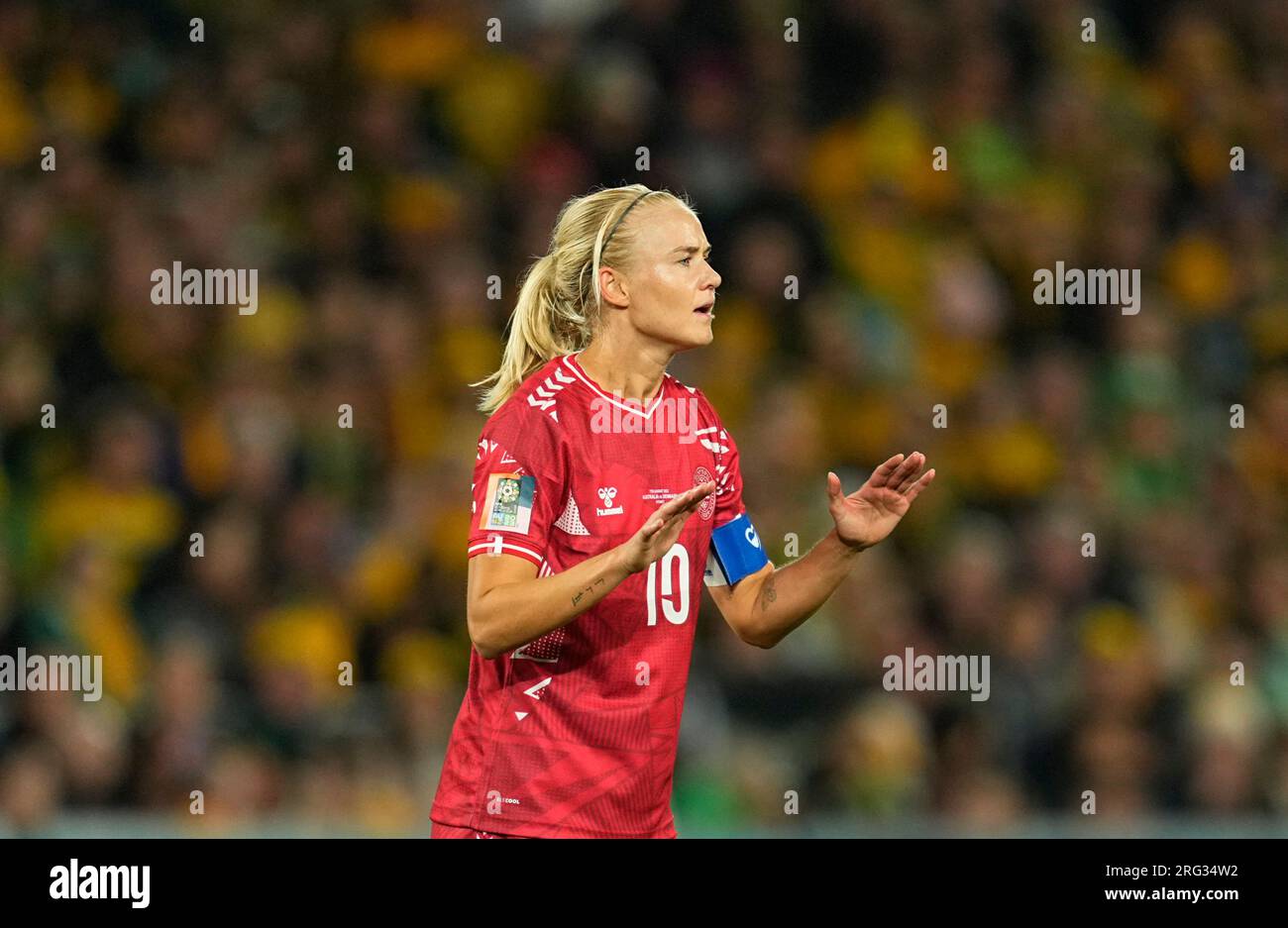 Août 07 2023 : Pernille Harder (Danemark) fait des gestes pendant un match, à, . Kim Price/CSM Banque D'Images