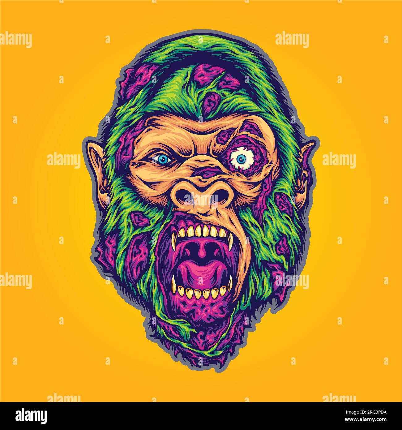 Bête effrayant tête de singe monstre zombie illustrations vectorielles pour votre logo de travail, t-shirt de marchandises, autocollants et dessins d'étiquettes, affiche, carte de voeux Illustration de Vecteur