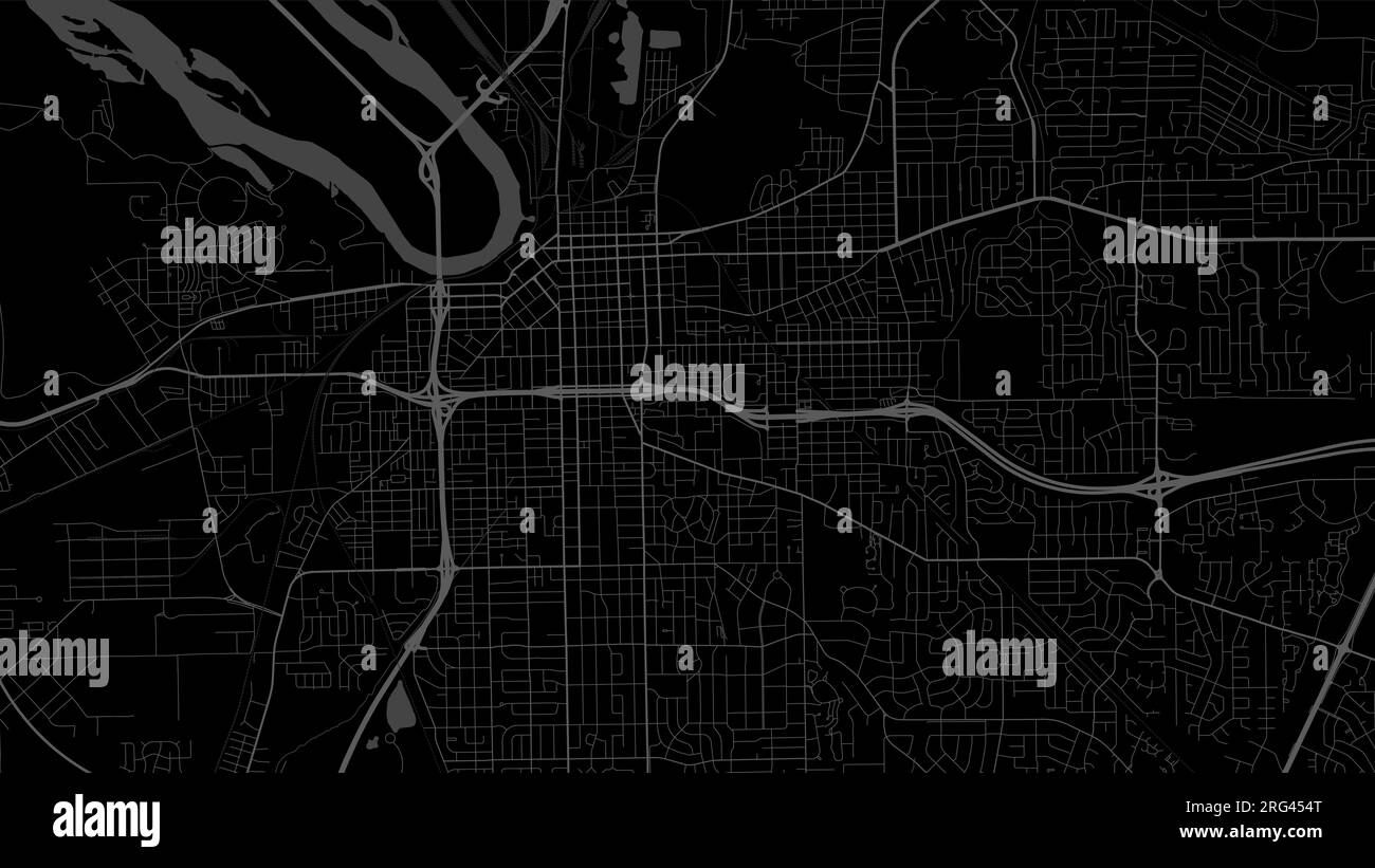 Noir foncé Montgomery City area, Alabama, carte de fond vectorielle, routes et illustration de l'eau. Format écran large, feuille de route de conception numérique plate. Illustration de Vecteur