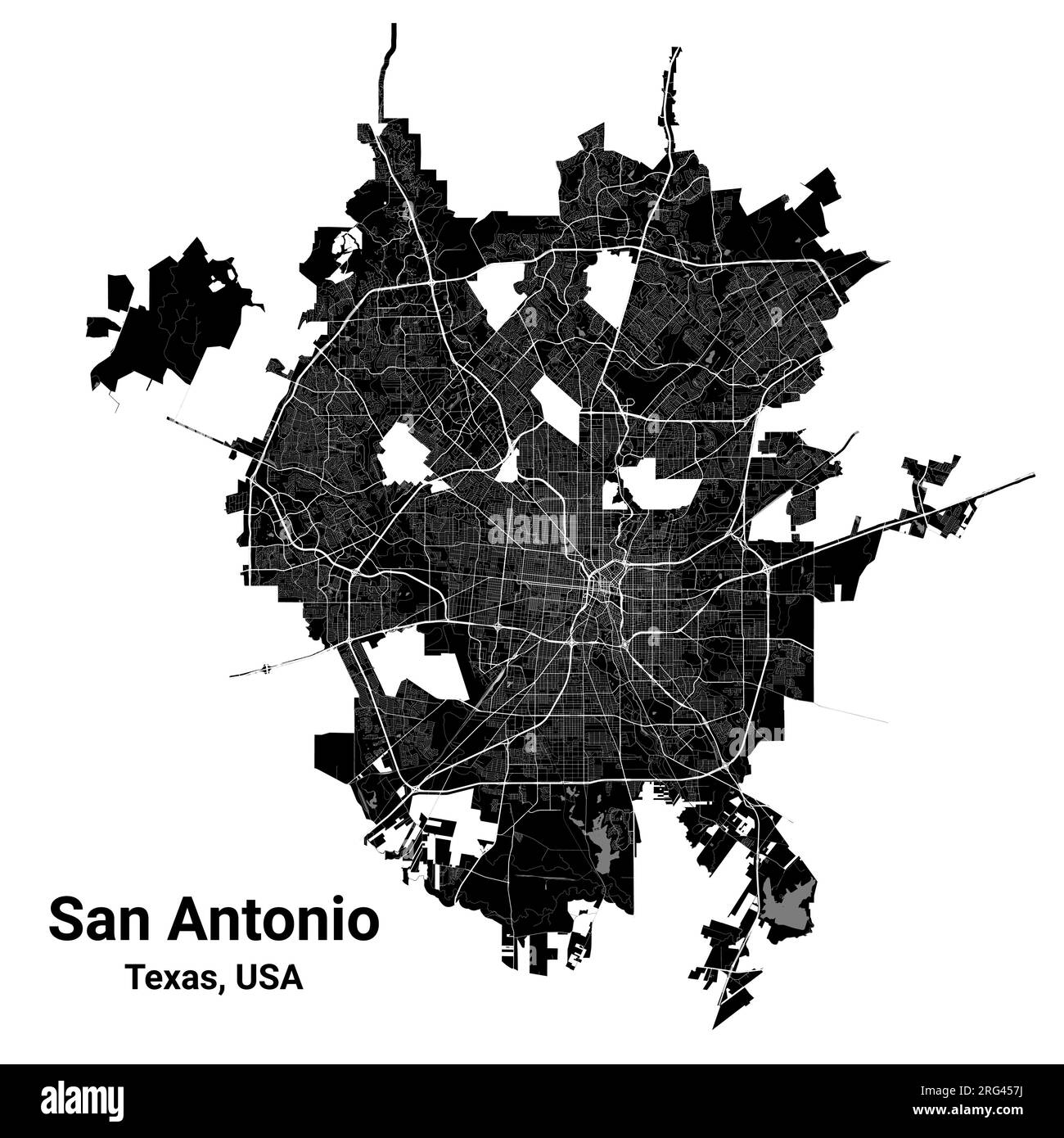 Black San Antonio plan de la ville, zone administrative détaillée Illustration de Vecteur