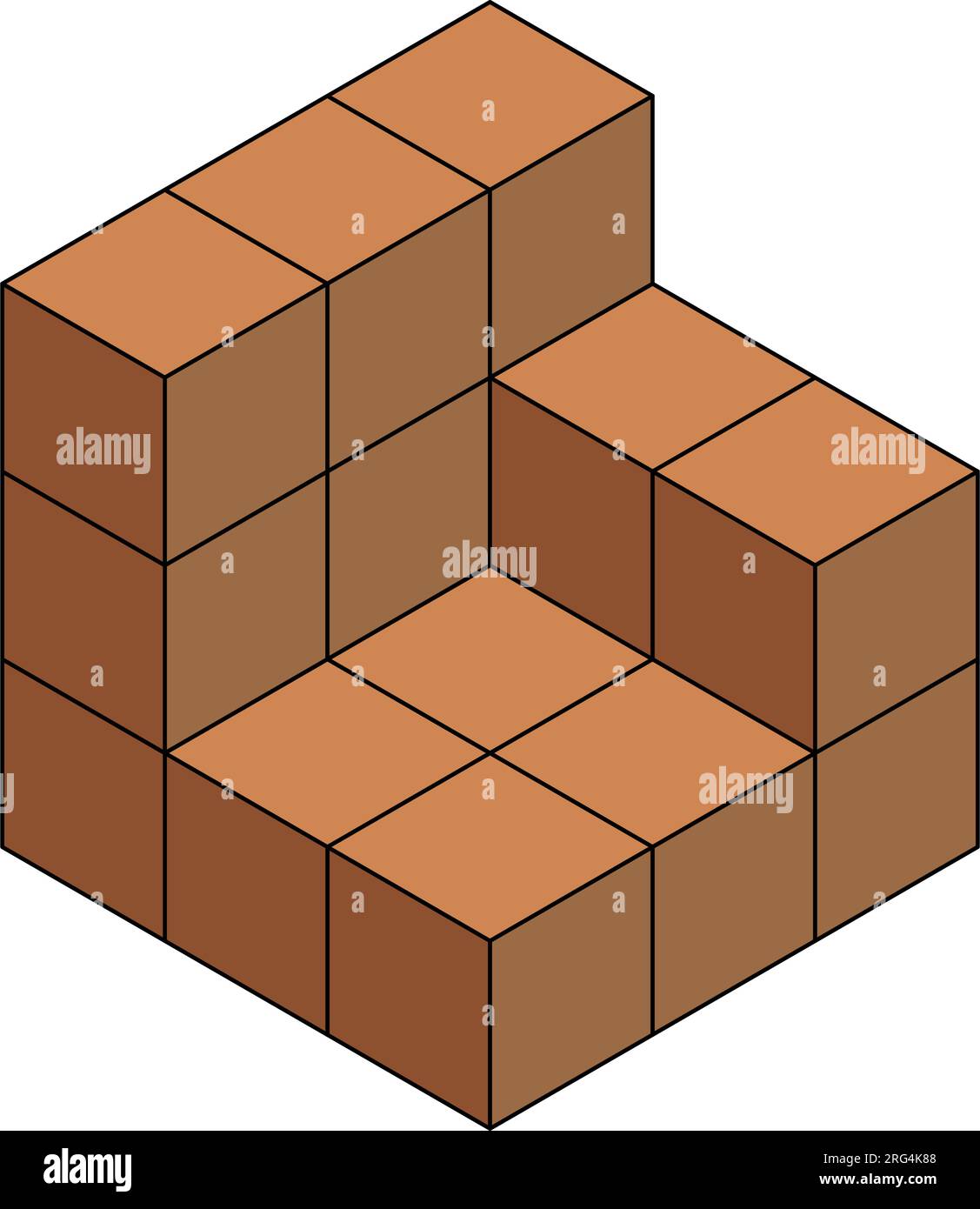 Cubes isométriques 3D pour chaque forme en utilisant les lignes pointillées sur une grille de points. Le dessin au trait est sur une feuille de mathématiques de l'école avec un fond blanc. Illustration de Vecteur