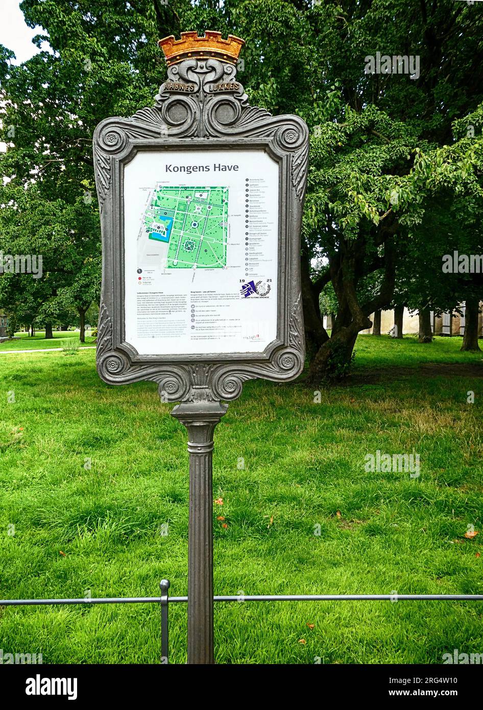 Copenhague Rosenborg Castle Gardens, King's Garden (Kongens Have) parc public : plan à partir de 1649 à l'entrée Banque D'Images