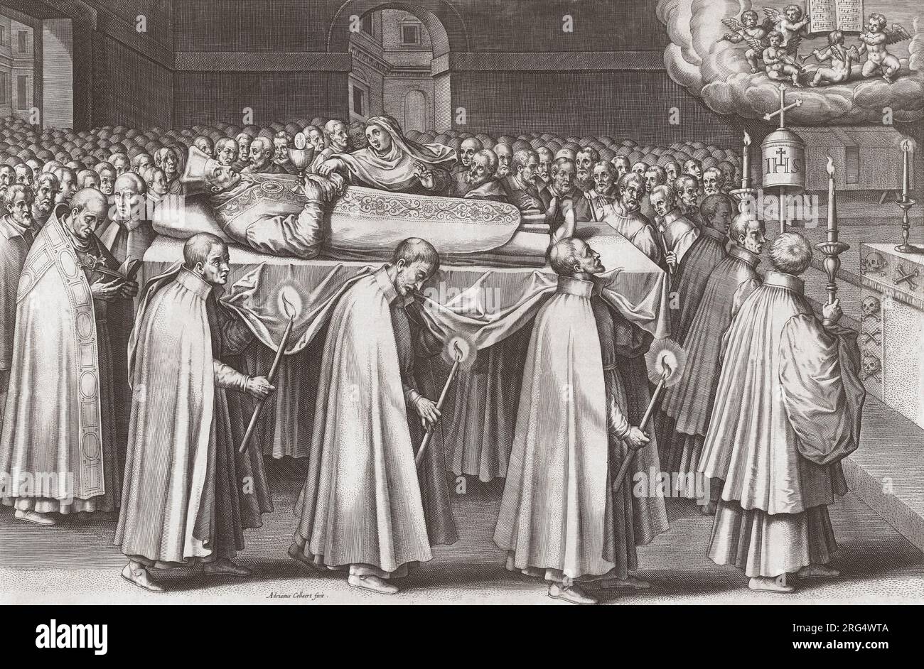L'enterrement d'Ignace de Loyola, 1491 - 1556. Prêtre catholique espagnol, co-fondateur de la Compagnie de Jésus (les Jésuites) et premier supérieur général de l’ordre. D'après une estampe d'Adriaen Collaert d'après le tableau de Juan de Mesa. Banque D'Images