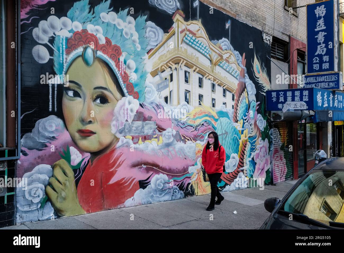 Street art à Chinatown, San Francisco, Californie, États-Unis Banque D'Images