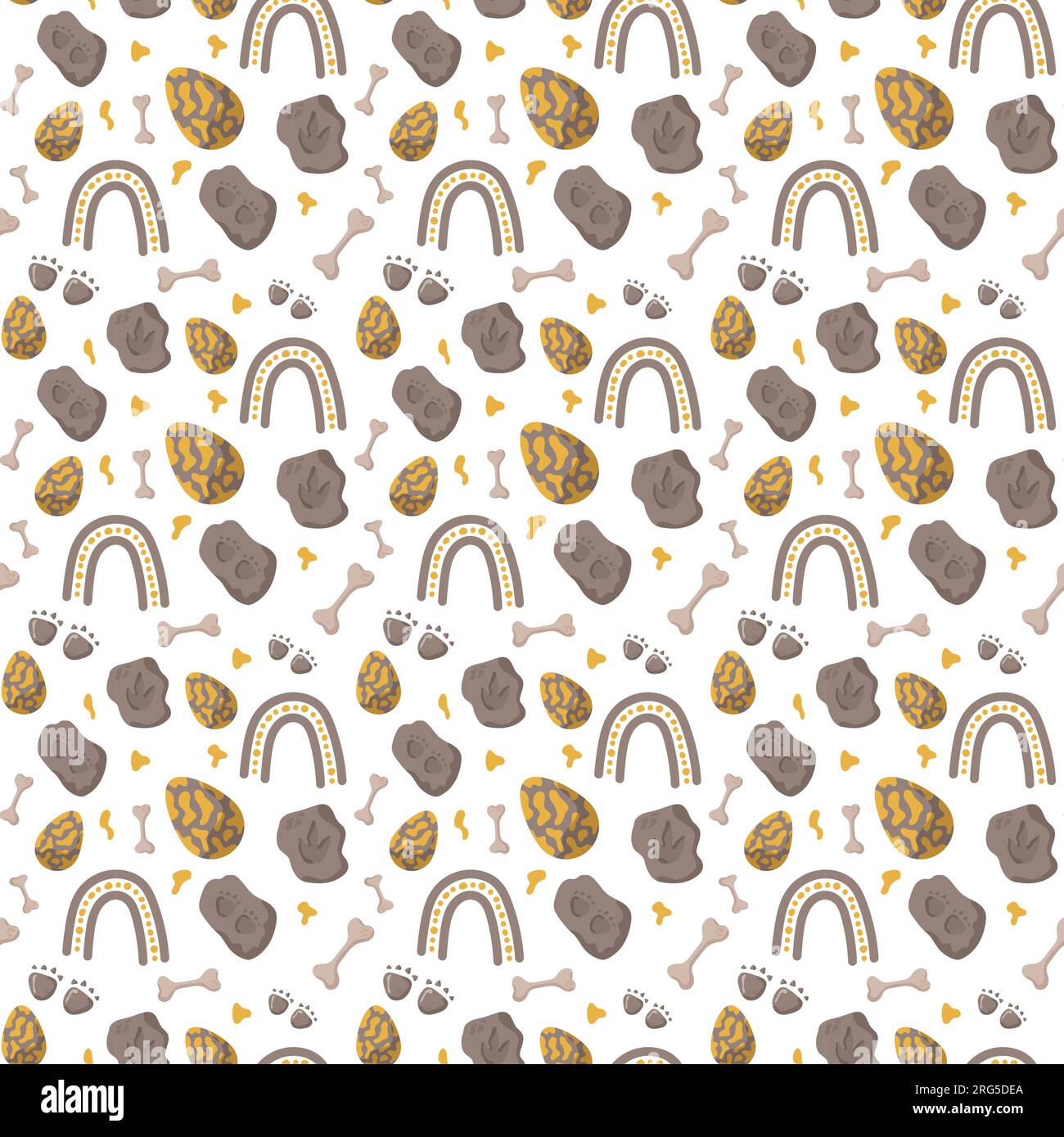 Traces d'empreinte de motif sans couture de dinosaure. Fond de couleur minimal avec patte, pierres, arc-en-ciel. Motif sans couture d'empreinte de dinosaure parfait pour Illustration de Vecteur