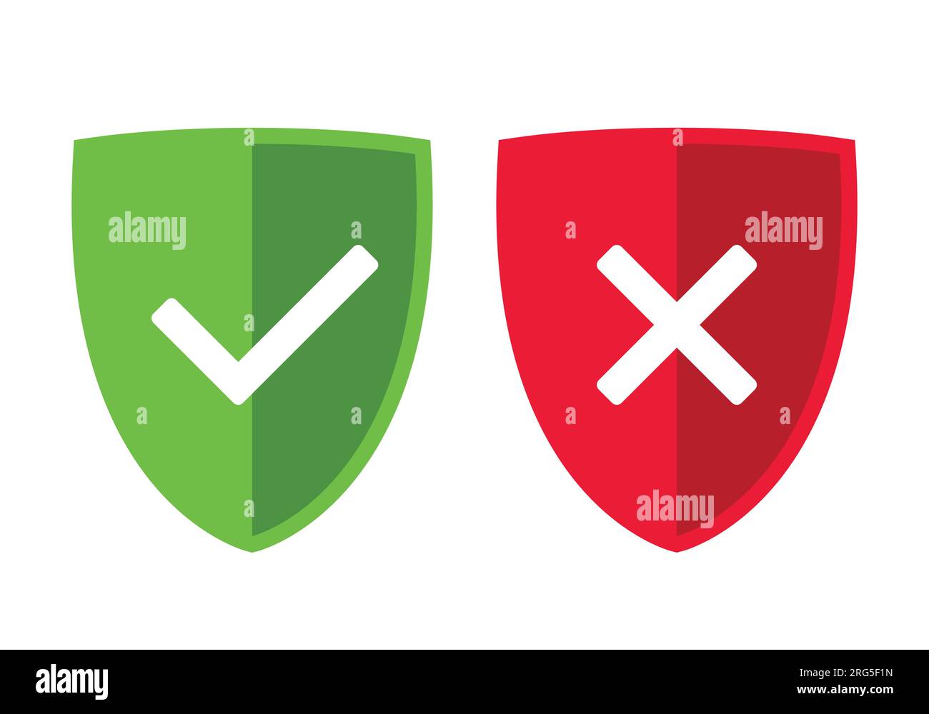 Bouclier vert et rouge avec coche OK et symbole de croix X, illustration vectorielle Illustration de Vecteur