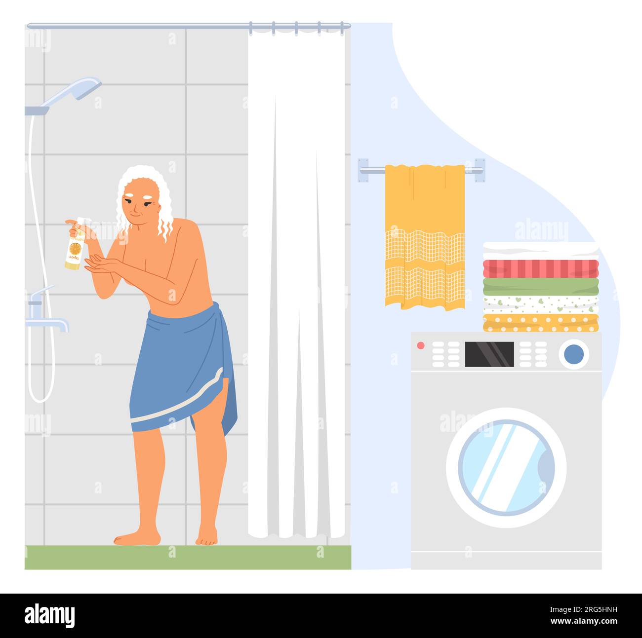 Femme âgée prenant la douche à la maison illustration vectorielle Illustration de Vecteur