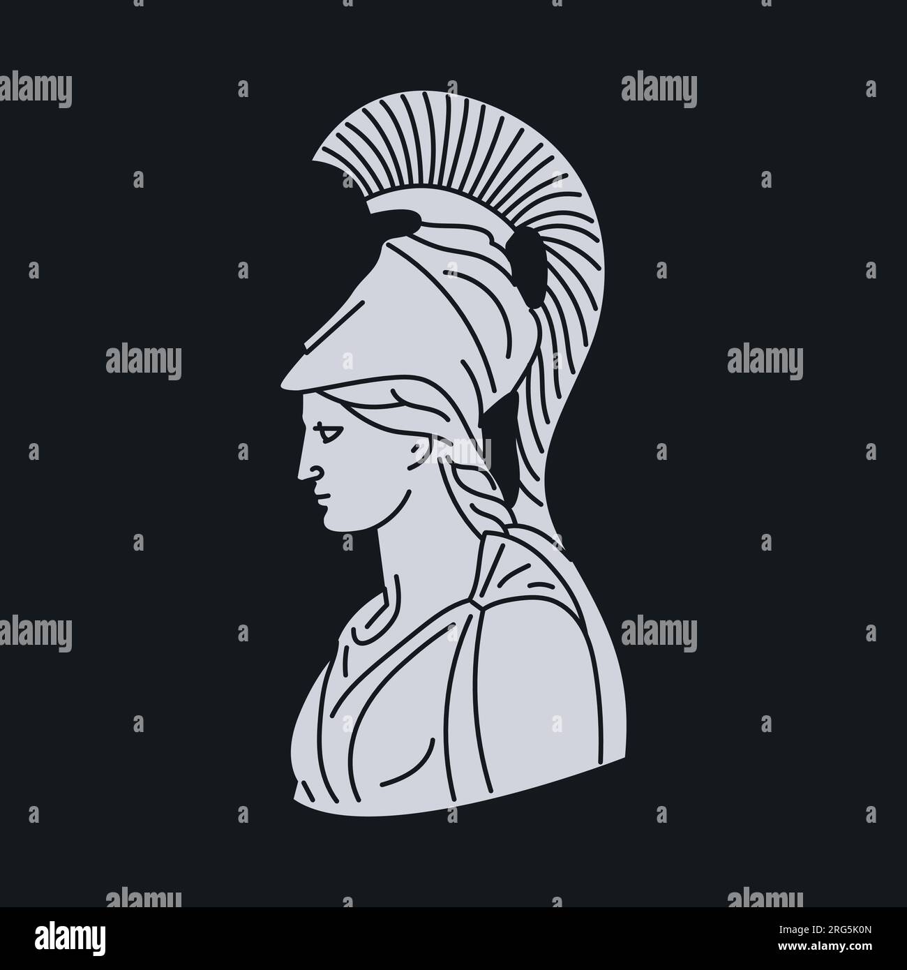 Statue d'Athéna concept noir. Déesse grecque antique isolée sur fond noir. Illustration numérique pour page web, application mobile, promo. Illustration de Vecteur