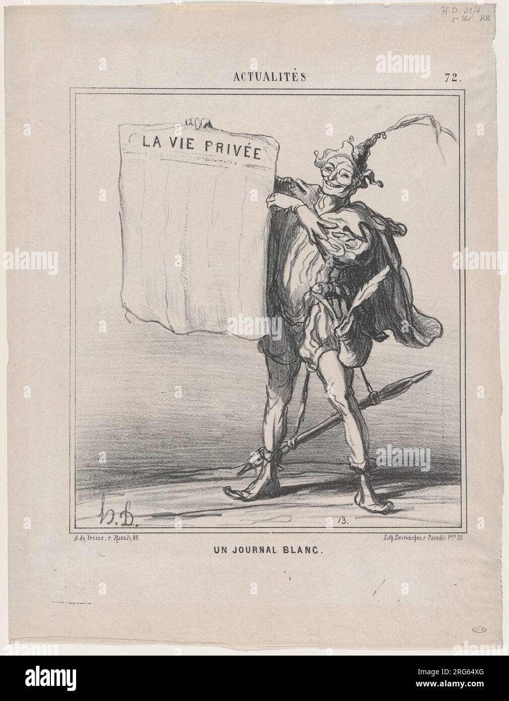 Un journal vierge, de "nouvelles du jour", paru dans le Charivari, 31 mars, 1868 31 mars 1868 par Honoré Daumier Banque D'Images