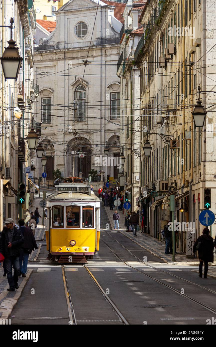 Lisbonne, Tram ligne 28, Portugal, Europe, icône des transports à lisbonne Banque D'Images