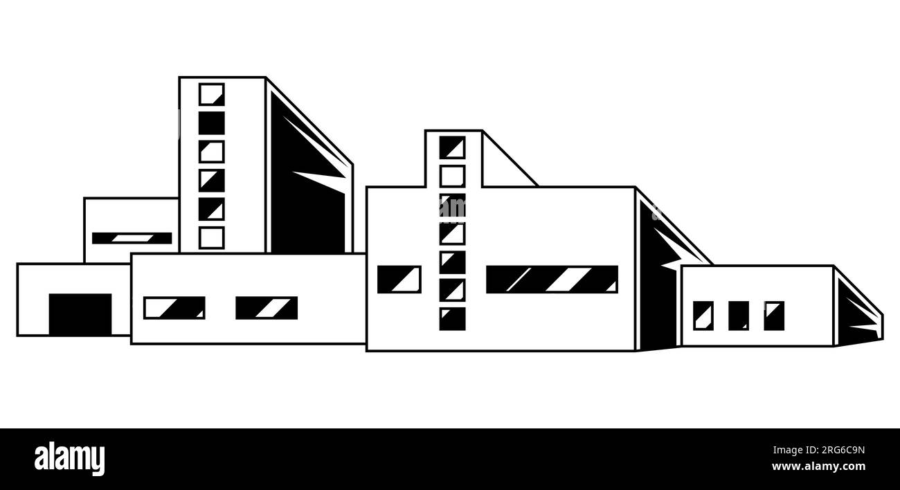 Illustration d'un bâtiment industriel. Vue manufacture urbaine des constructions. Illustration de Vecteur
