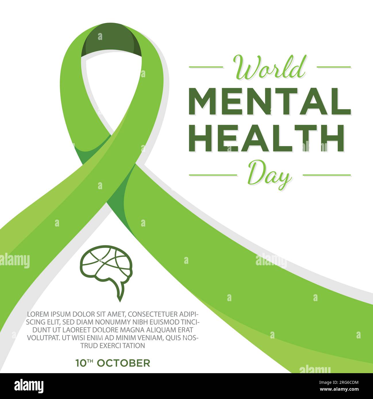 Lettre de la Journée mondiale de la santé mentale avec fond de modèle de ruban vert. Illustration vectorielle Illustration de Vecteur
