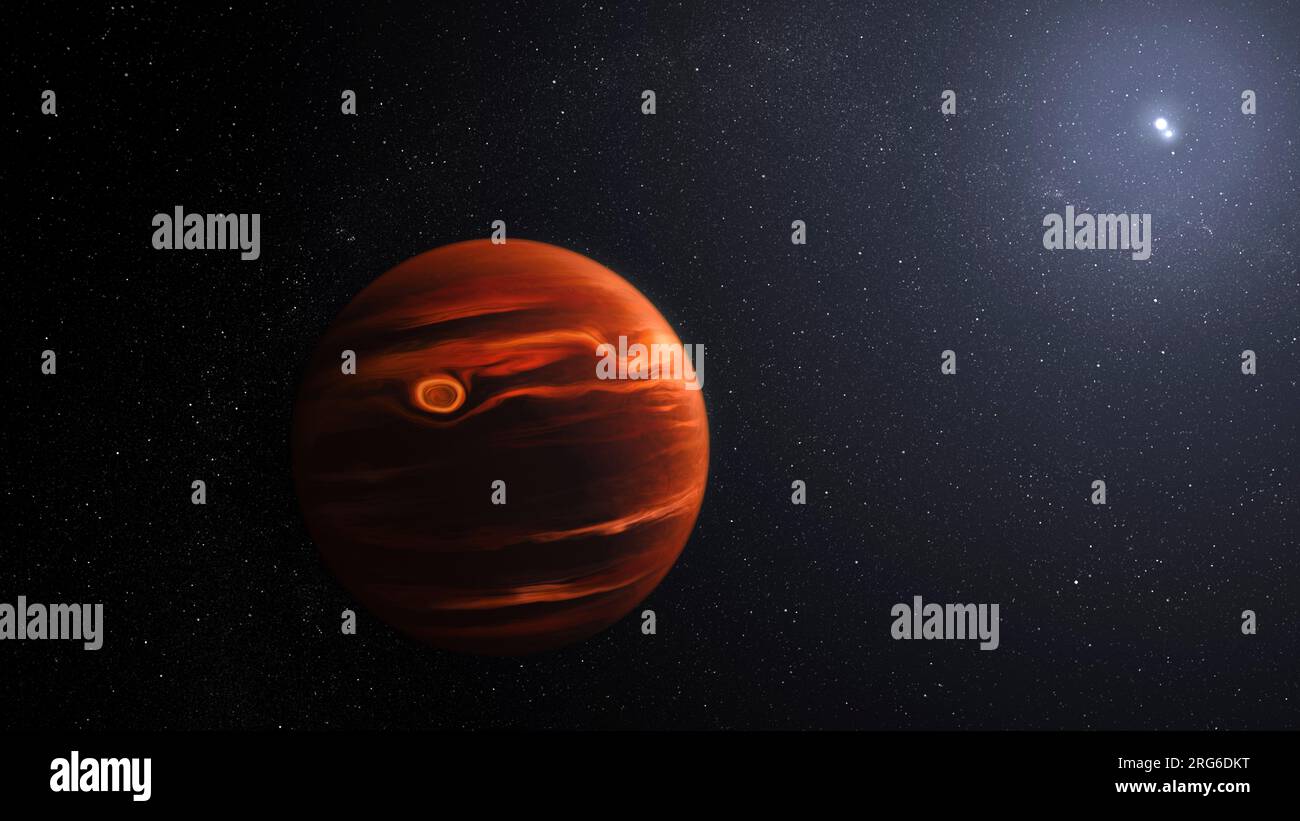 Illustration de l'exoplanète VHS 1256 b et de ses étoiles. Banque D'Images