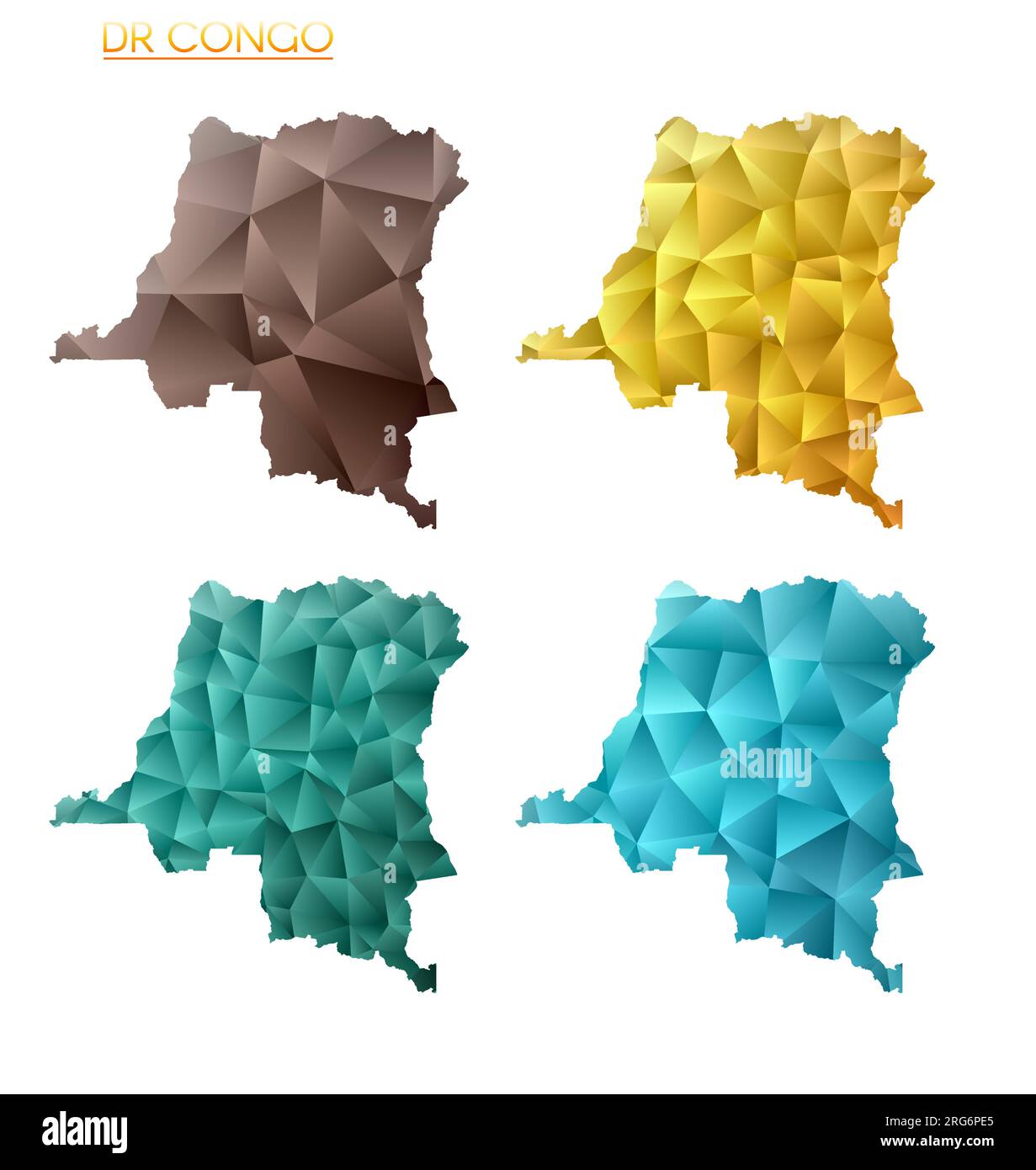 Ensemble de cartes polygonales vectorielles de la RD Congo. Carte dégradée lumineuse du pays dans le style poly bas. Illustration de Vecteur