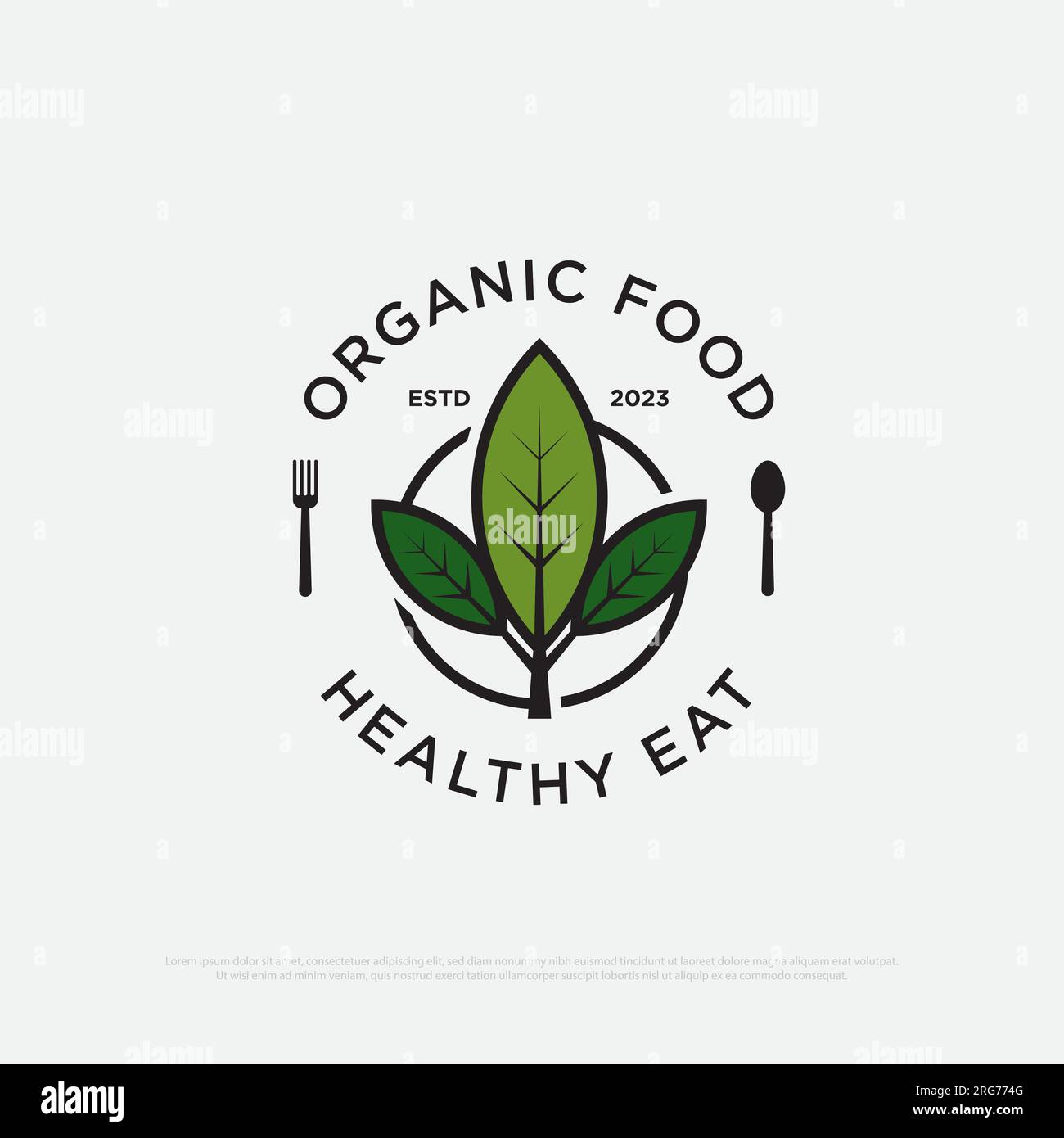 Vecteur de conception de logo de restaurant de nourriture végétalienne, modèle de marque de logo d'illustration de vecteur de boissons biologiques et saines Illustration de Vecteur