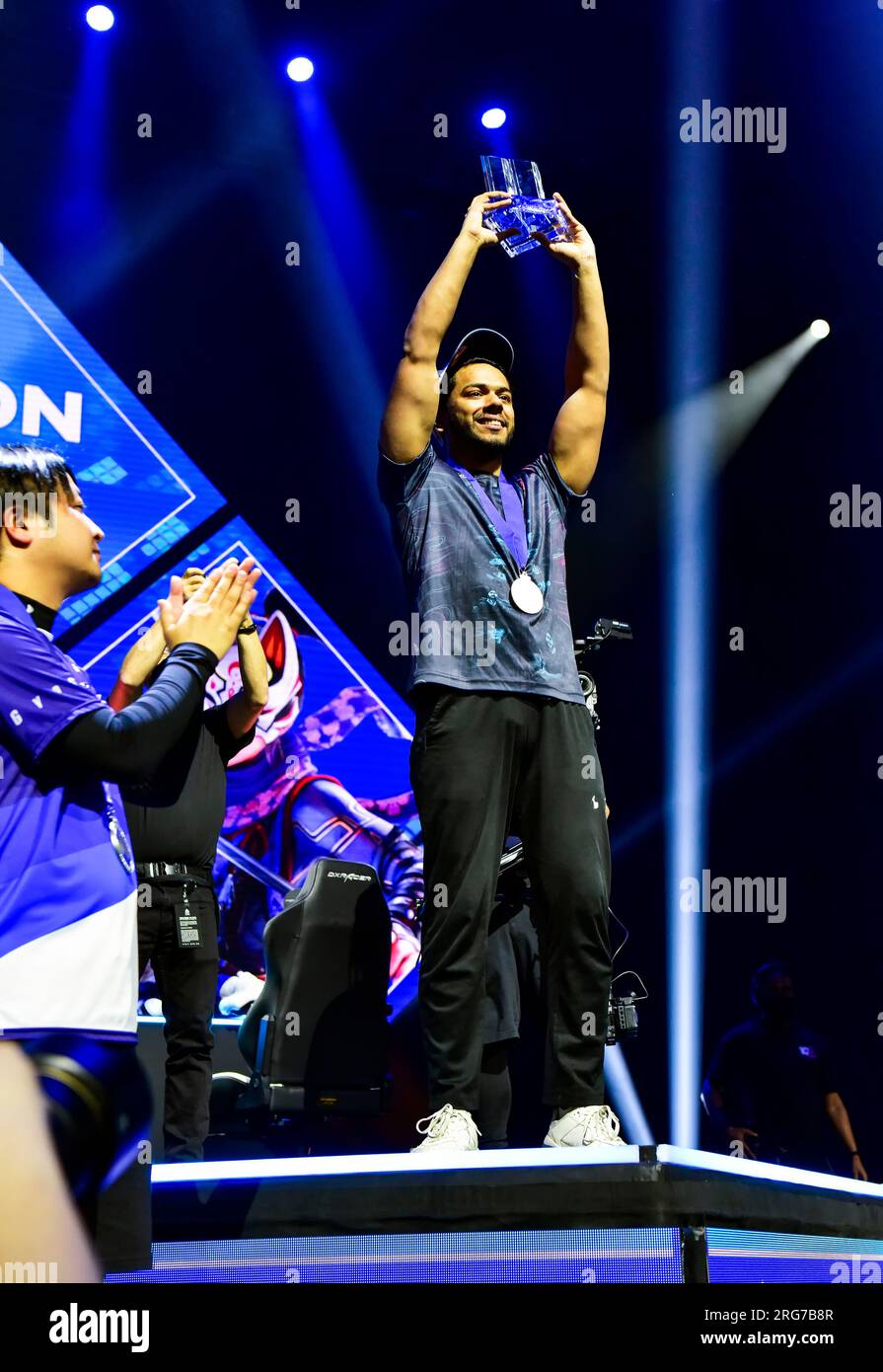 Las Vegas, Nevada, 6 août 2023 – Arslan Ash remporte Tekken 7 au championnat EVO de grande finale le jour 3 des Evolution Games 2023 à Mandalay Bay. Banque D'Images