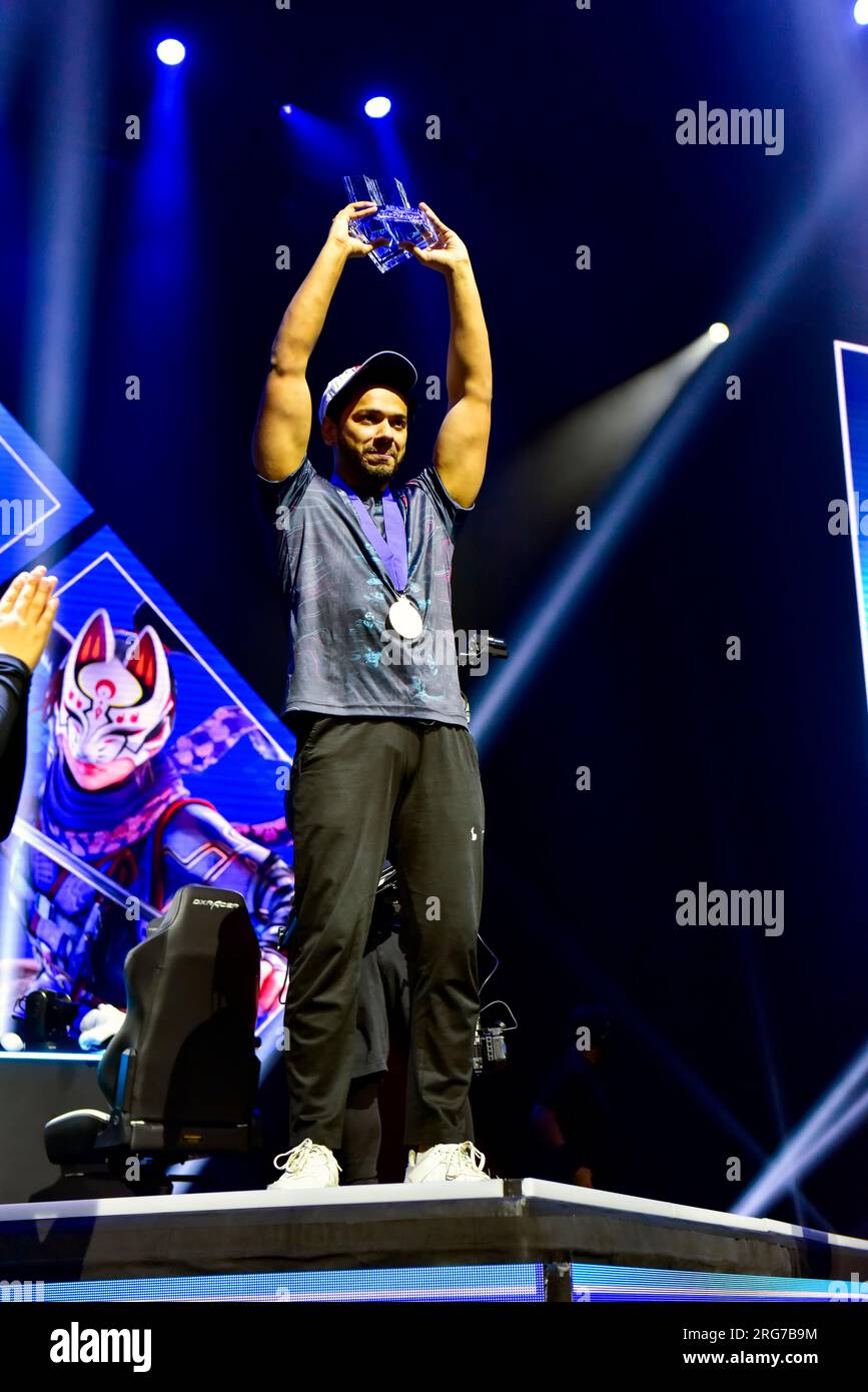 Las Vegas, Nevada, 6 août 2023 – Arslan Ash remporte Tekken 7 au championnat EVO de grande finale le jour 3 des Evolution Games 2023 à Mandalay Bay. Banque D'Images