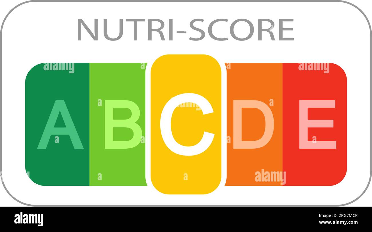 Autocollant Nutri Score avec lettre de classification C détachée sur fond blanc. Code de qualité nutritionnelle des aliments utilisé dans le système de classification des produits européens. Illustration vectorielle à plat Illustration de Vecteur