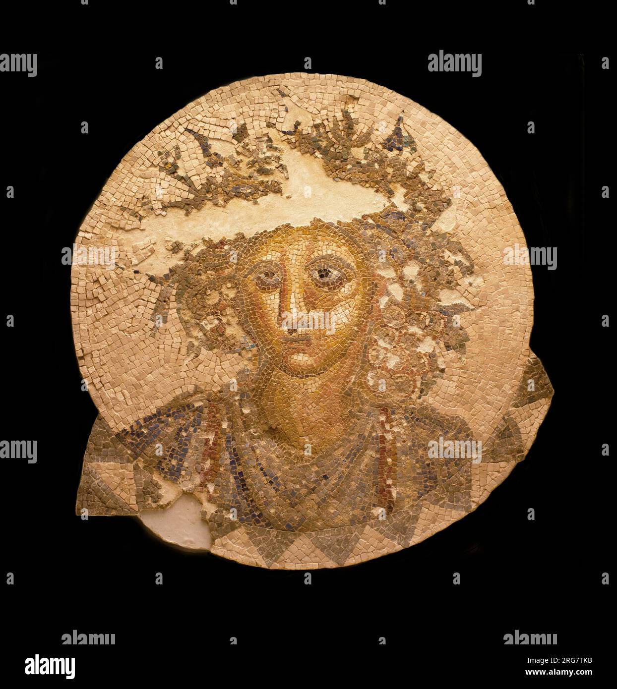 Partie centrale d'une mosaïque avec la représentation de Bacchus. Antiquite romaine trouvée a Puerto Real, pres de Cadix (Espagne), 2e siecle avant JC. Musée de Cadix (Espagne). Banque D'Images