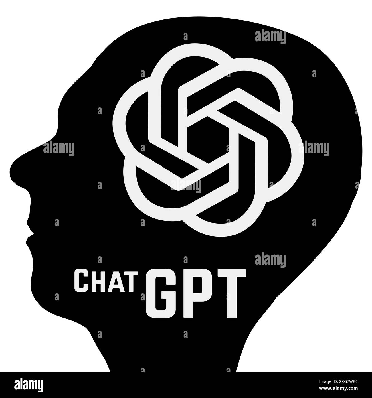 Silhouette de tête humaine avec cerveau du logo du programme d'intelligence artificielle ChatGPT, société OpenAI, isolé sur fond blanc. Vecteur. Illustration de Vecteur
