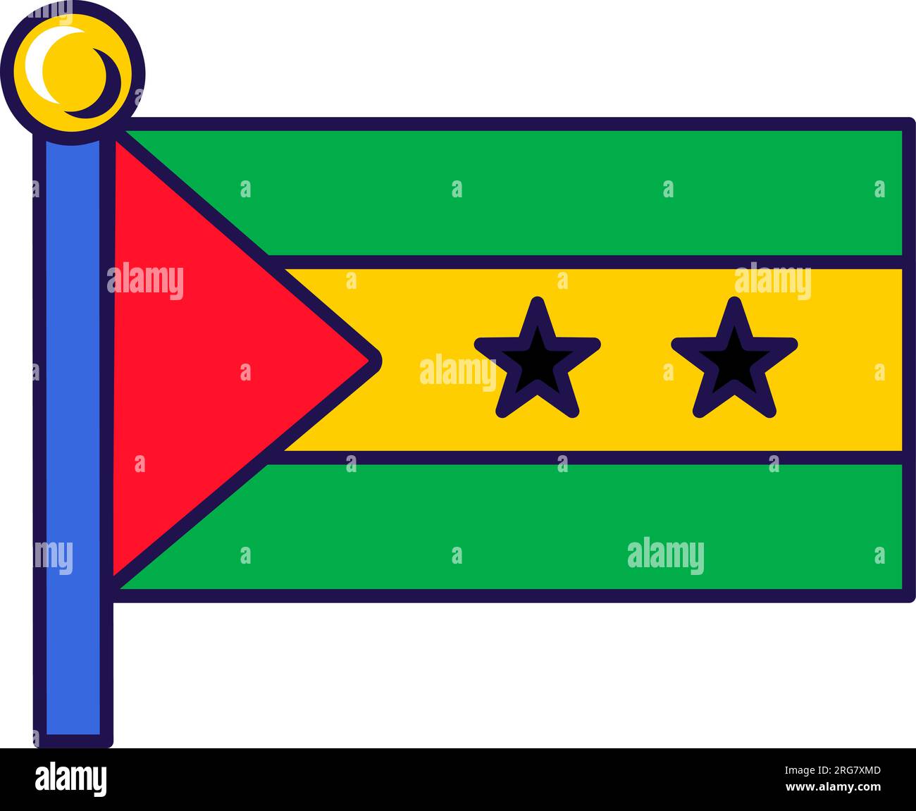 Sao Tomé-et-principe drapeau du pays sur le mât pour l'enregistrement de l'événement solennel, rencontre des invités étrangers. SAO drapeau officiel sur le pôle de la St. Participante Illustration de Vecteur