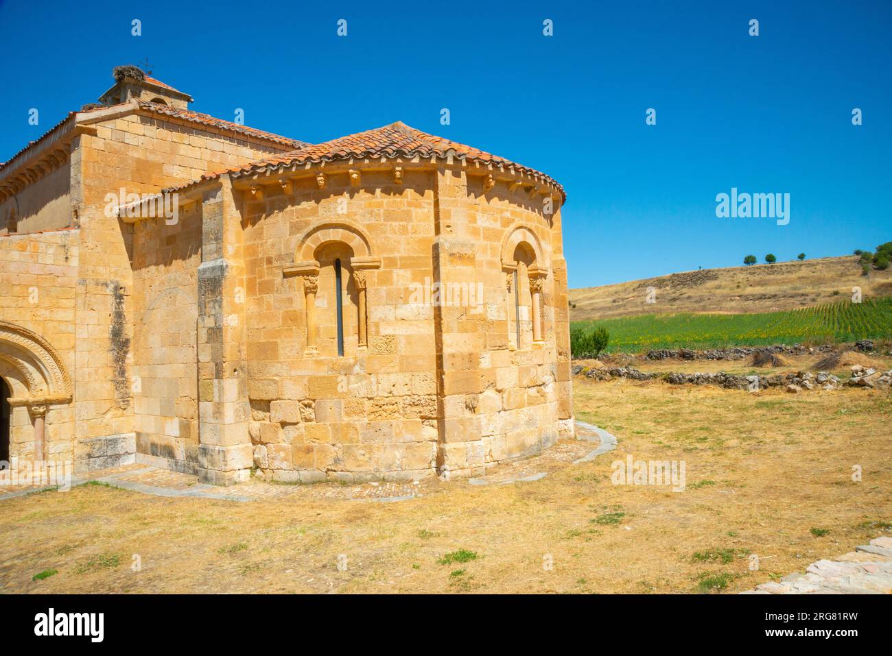 Abside de l'église Nuestra Señora de la Asuncion. Duraton, province de Ségovie, Castilla Leon, Espagne. Banque D'Images