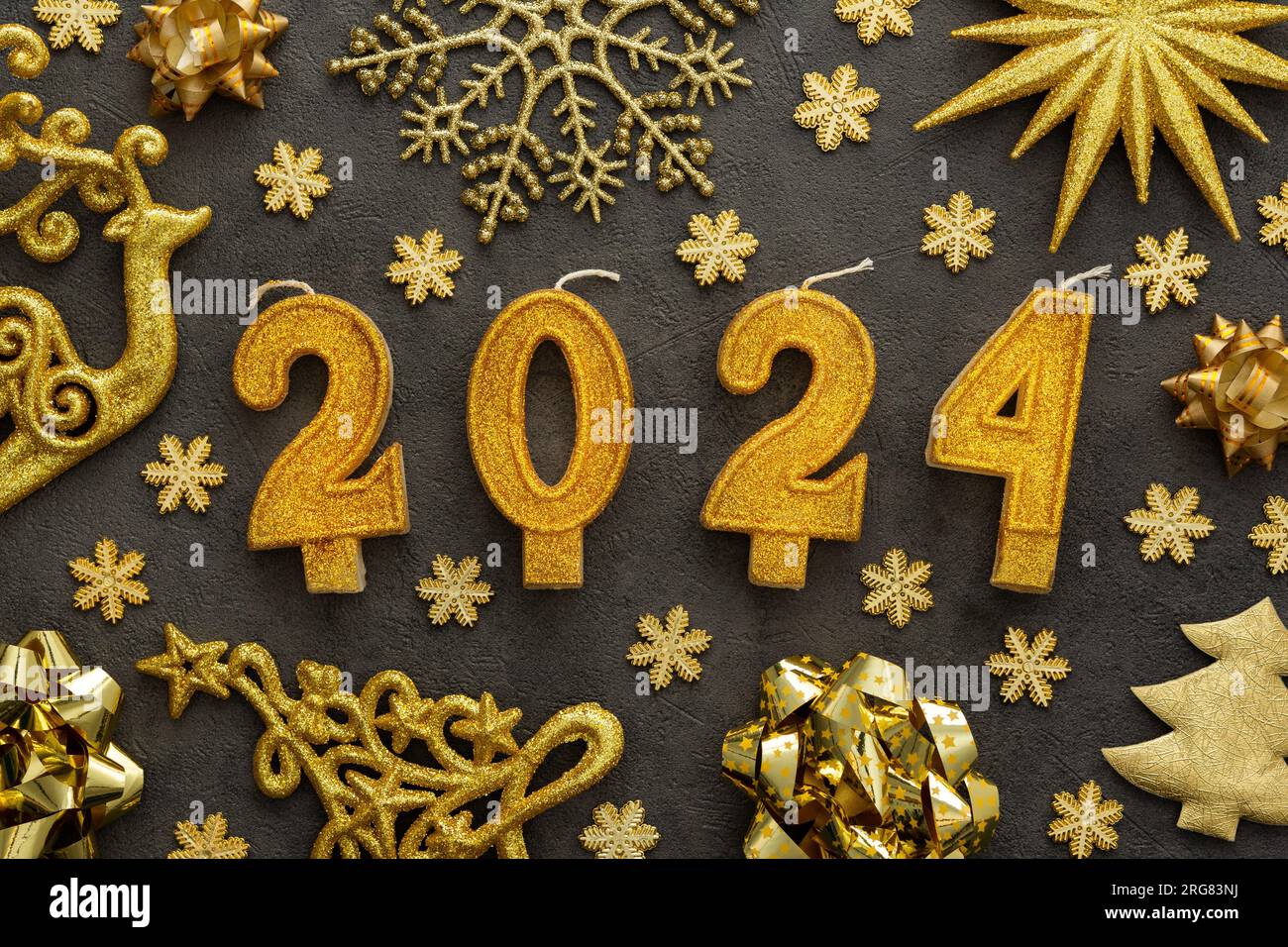 Joyeux Noël Et Bonne Année 2024 Fête Défocalisée Célébration Or