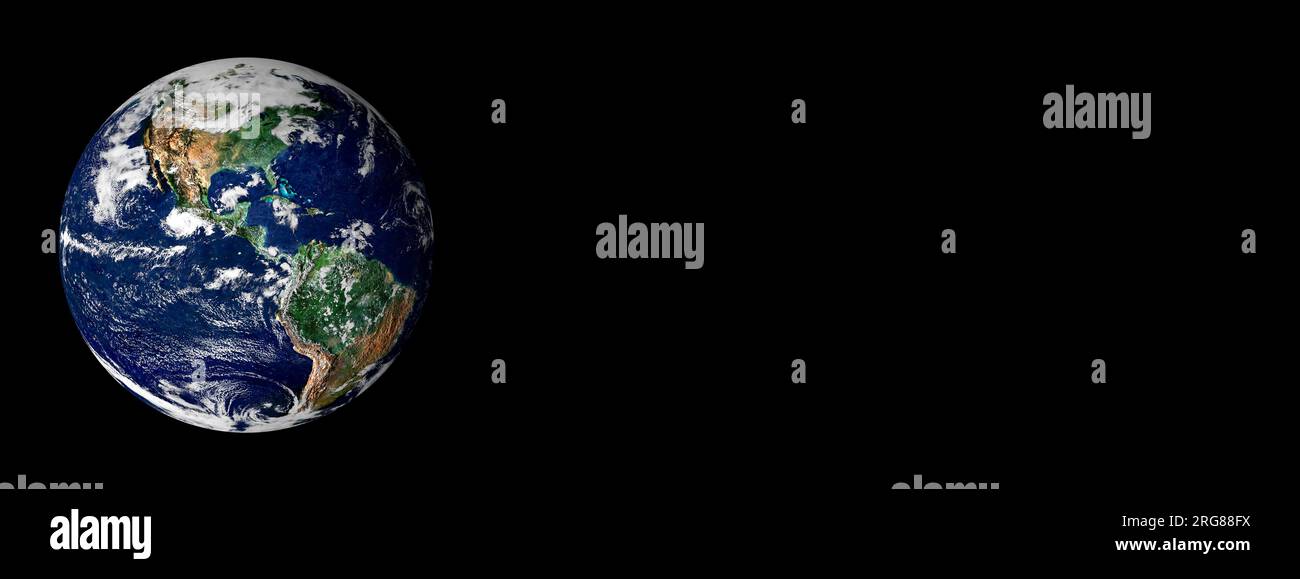 Terre isolée sur bannière de fond noir avec espace de copie. Éléments de cette image fournis par la NASA Banque D'Images