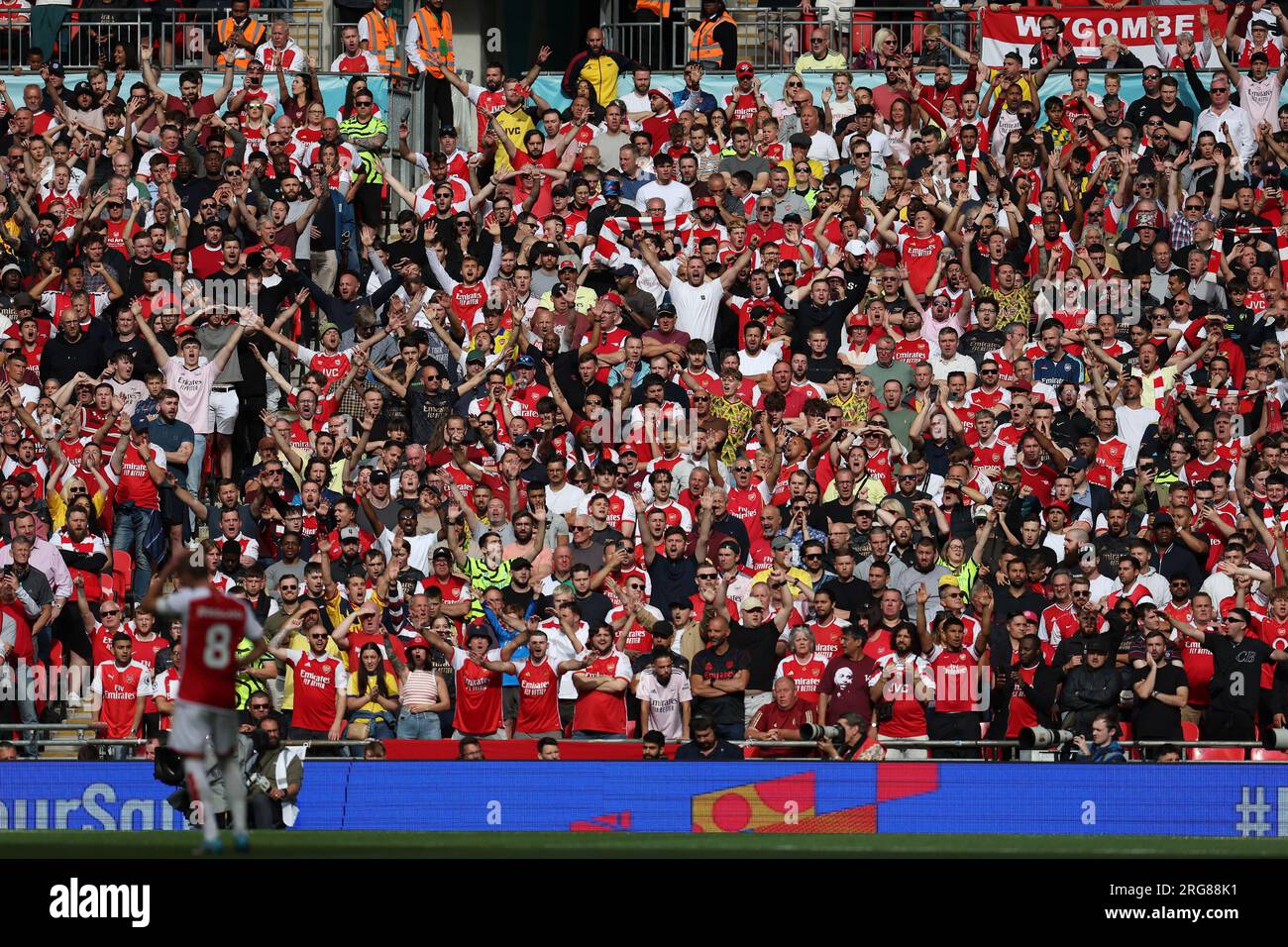 Londres, Royaume-Uni. 06 août 2023. Fans d'Arsenal. FA Community Shield Match, Arsenal v Manchester City au stade de Wembley à Londres le dimanche 6 août 2023. Usage éditorial uniquement. photo par Andrew Orchard/Andrew Orchard photographie sportive/Alamy Live News crédit : Andrew Orchard photographie sportive/Alamy Live News Banque D'Images