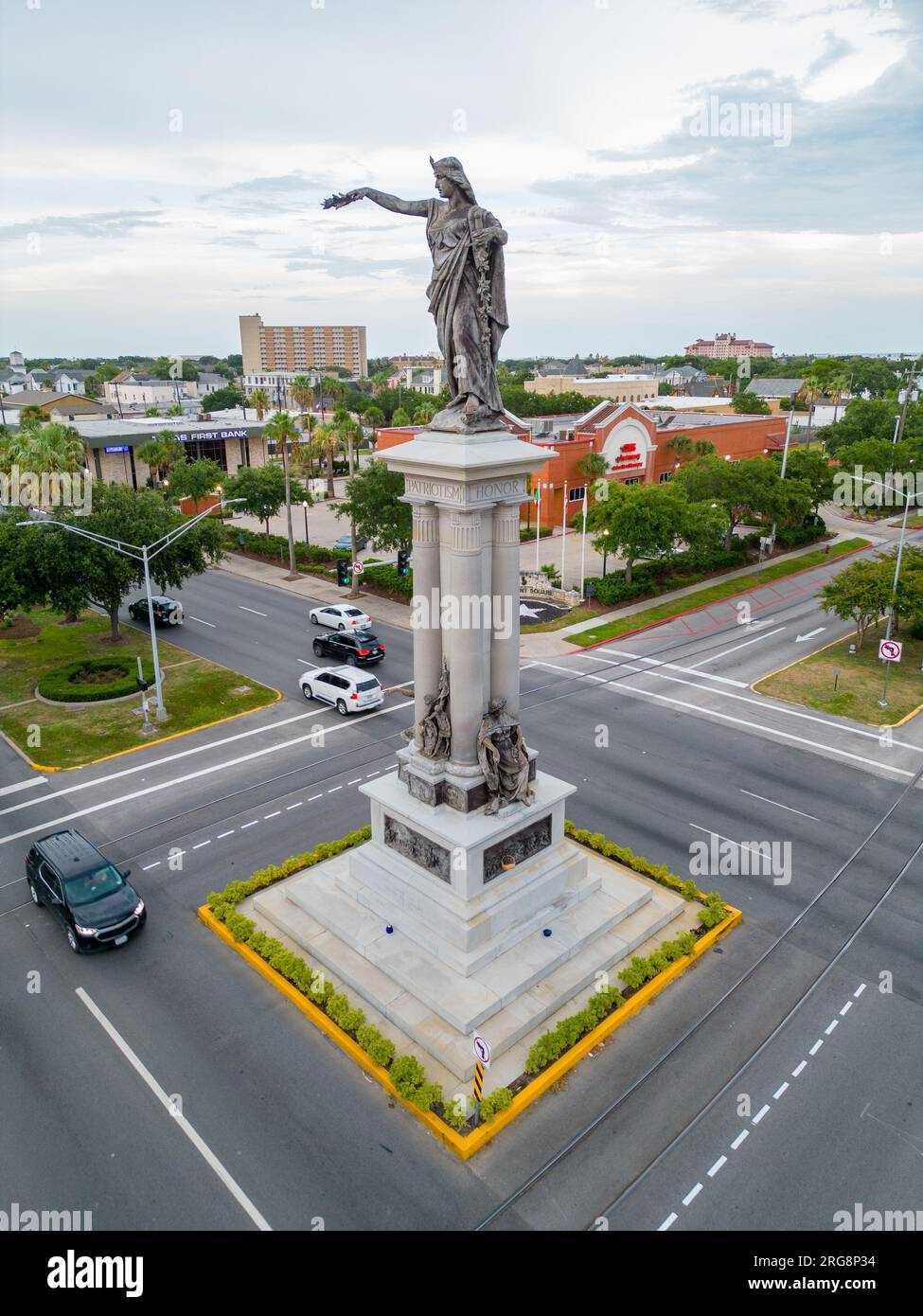 Galveston, TX, USA - 23 juillet 2023 : photo aérienne de drone Texas Heroes Monument Banque D'Images