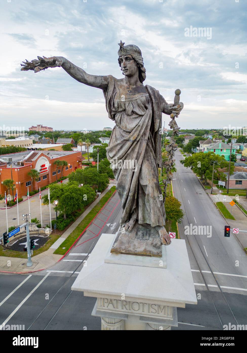 Galveston, TX, USA - 23 juillet 2023 : photo aérienne de drone Texas Heroes Monument Banque D'Images