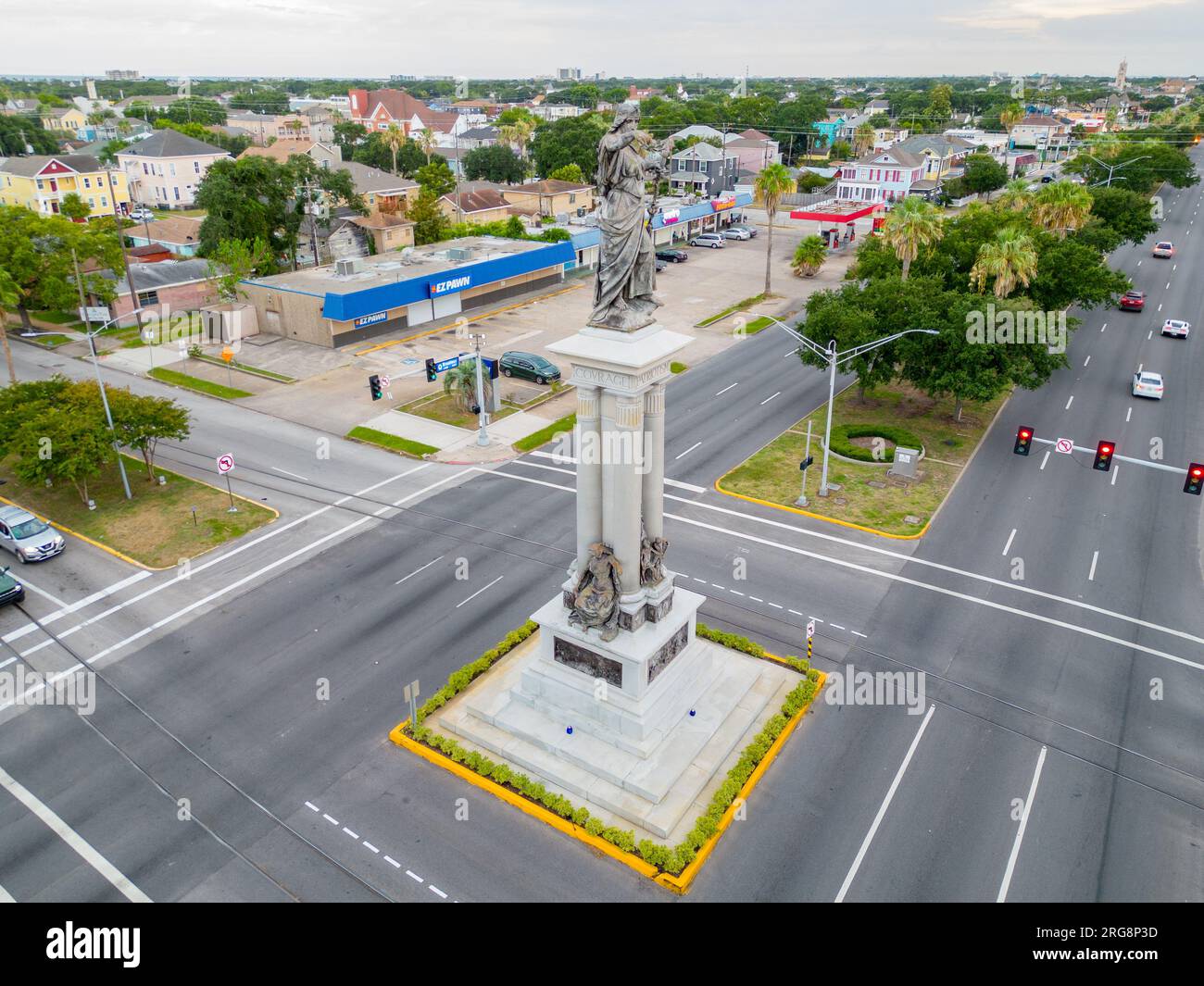 Galveston, TX, USA - 23 juillet 2023 : photo aérienne de drone Texas Heroes Monument Banque D'Images