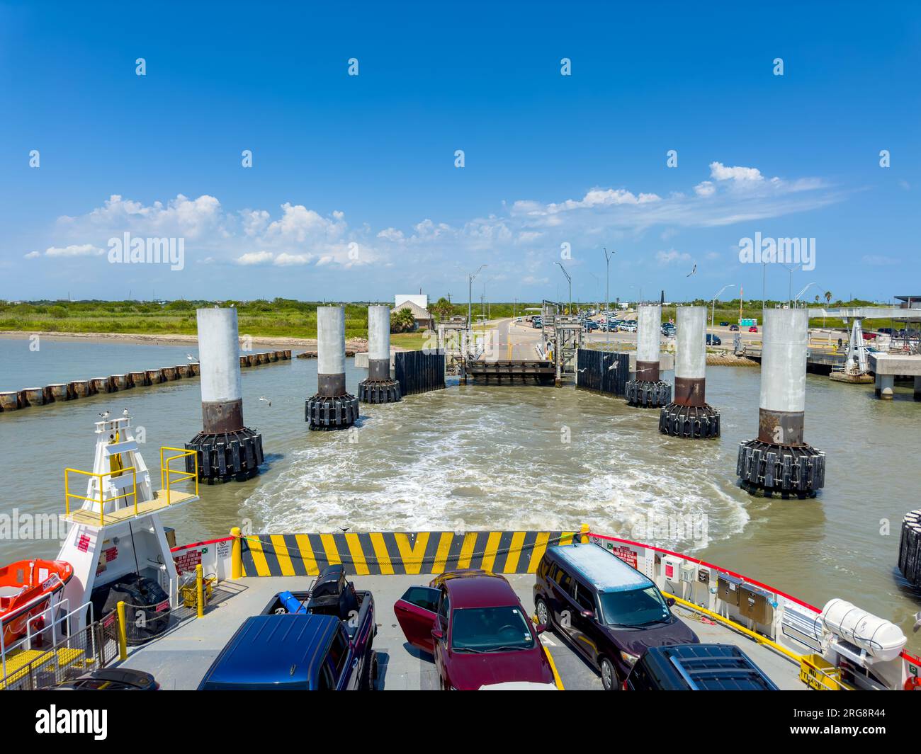 Port Bolivar, TX, USA - 23 juillet 2023 : photo du ferry gratuit Port Bolivar à Galveston Banque D'Images