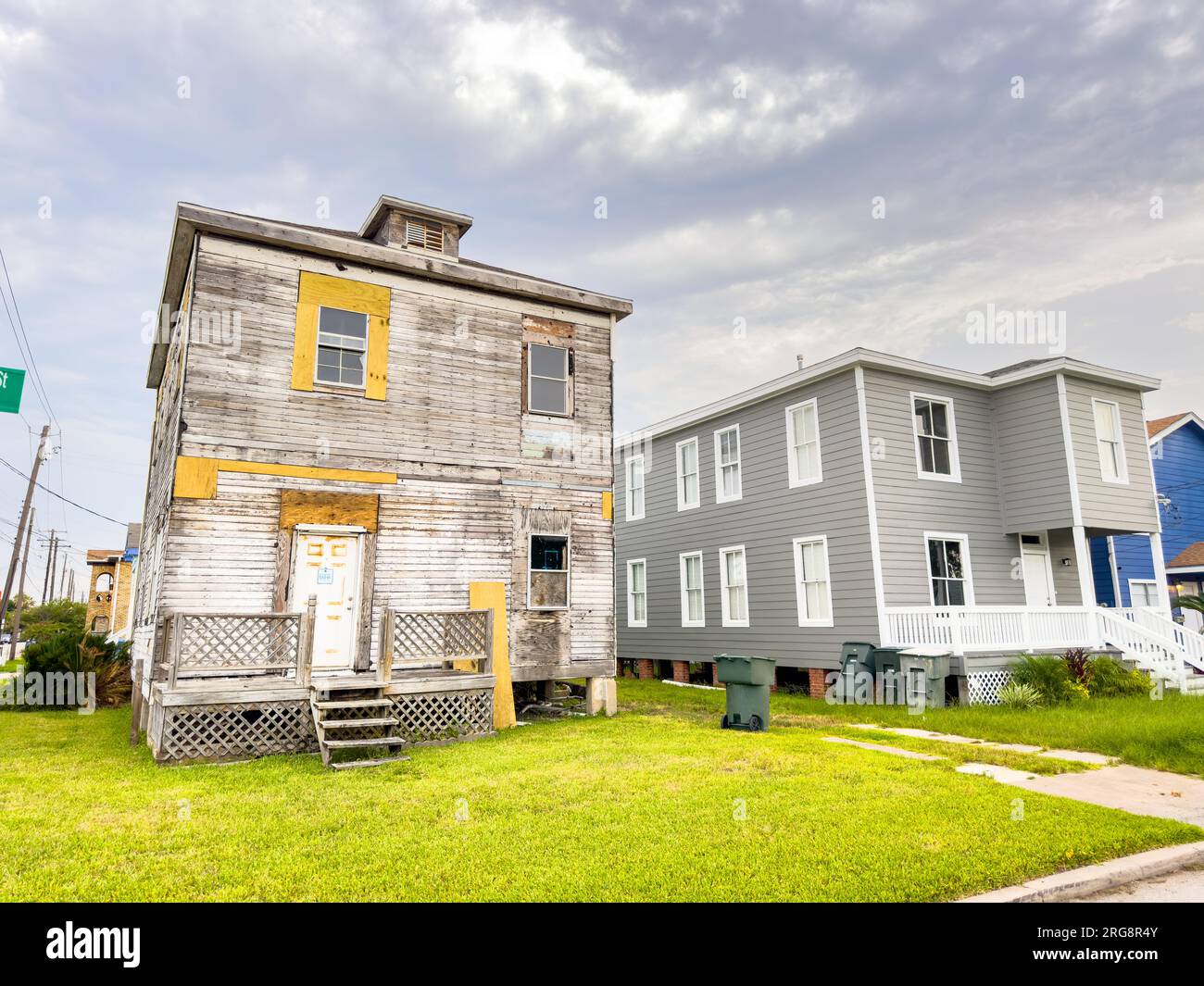 Maisons génériques dans Galveston Beach Texas Banque D'Images