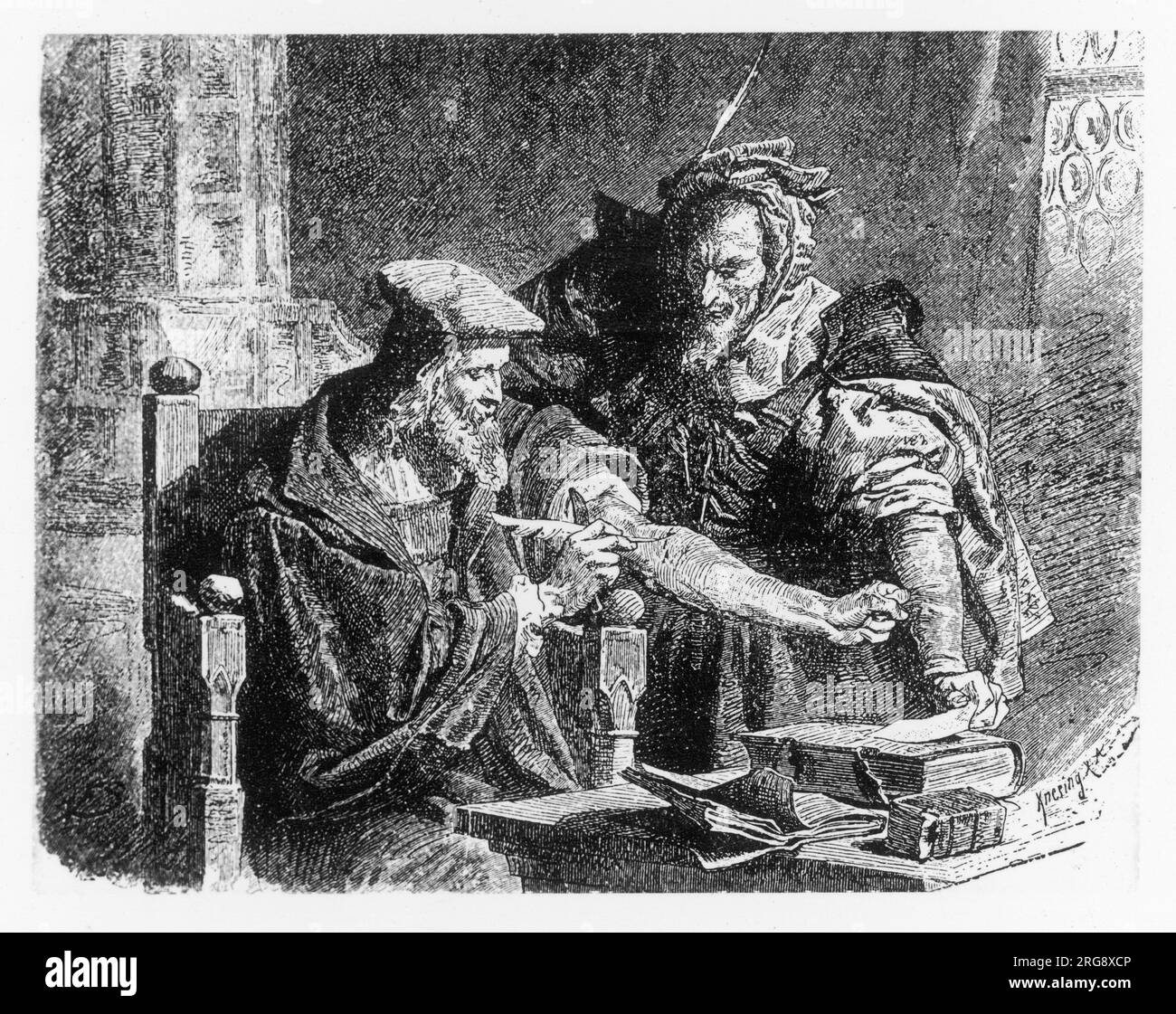 Les documents écrits dans le sang sont considérés comme exceptionnellement liés- -ing, comme Faust découvrira quand Mephistopheles lui demande de remplir son côté de leur contrat Date: 1506 Banque D'Images