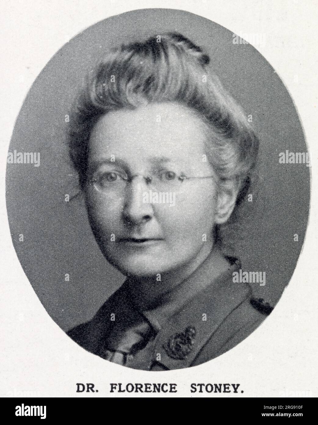 Florence Stoney (1870 - 1932), médecin irlandaise qui fut la première femme radiologue. Pionnière dans le traitement aux rayons X et à la lumière ultraviolette ; obtenant également la permission pour le travail des femmes médicales pendant la première Guerre mondiale. Servi dans une unité hospitalière pour femmes à Anvers pendant le bombardement de la ville. Banque D'Images