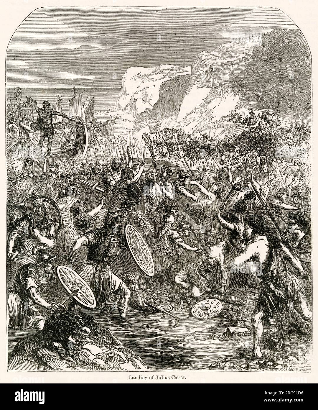 Jules César dismaboyant à Deal la côte sud-est de l'Angleterre, combattant sur le rivage. Banque D'Images