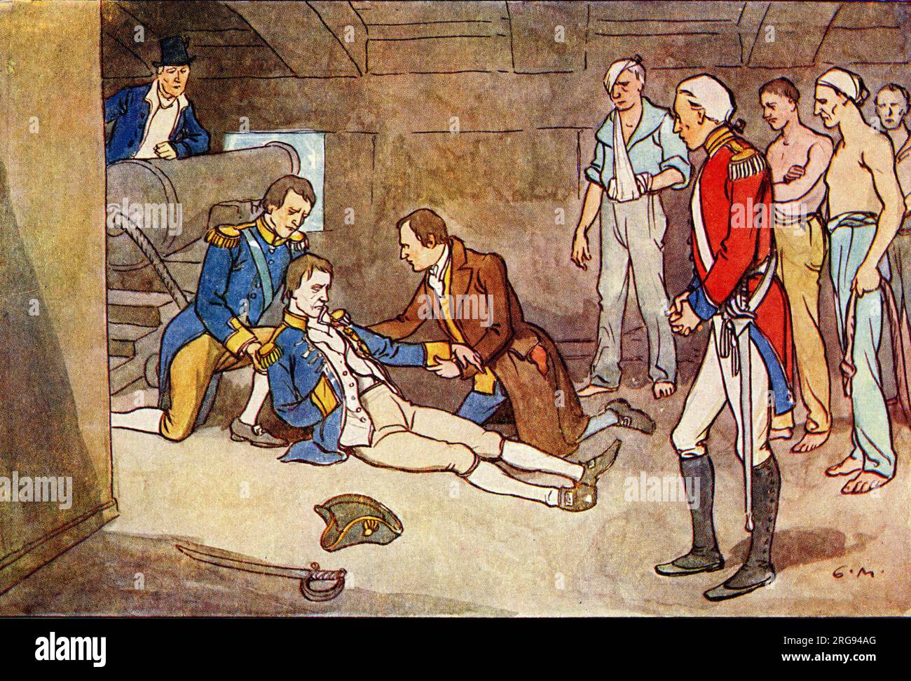 La mort Horatio Nelson, 1e vicomte Nelson, 1e duc de Bronte (1758-1805) sur les ponts arrière de «la victoire», après avoir été abattu pendant la bataille de Trafalgar. Banque D'Images