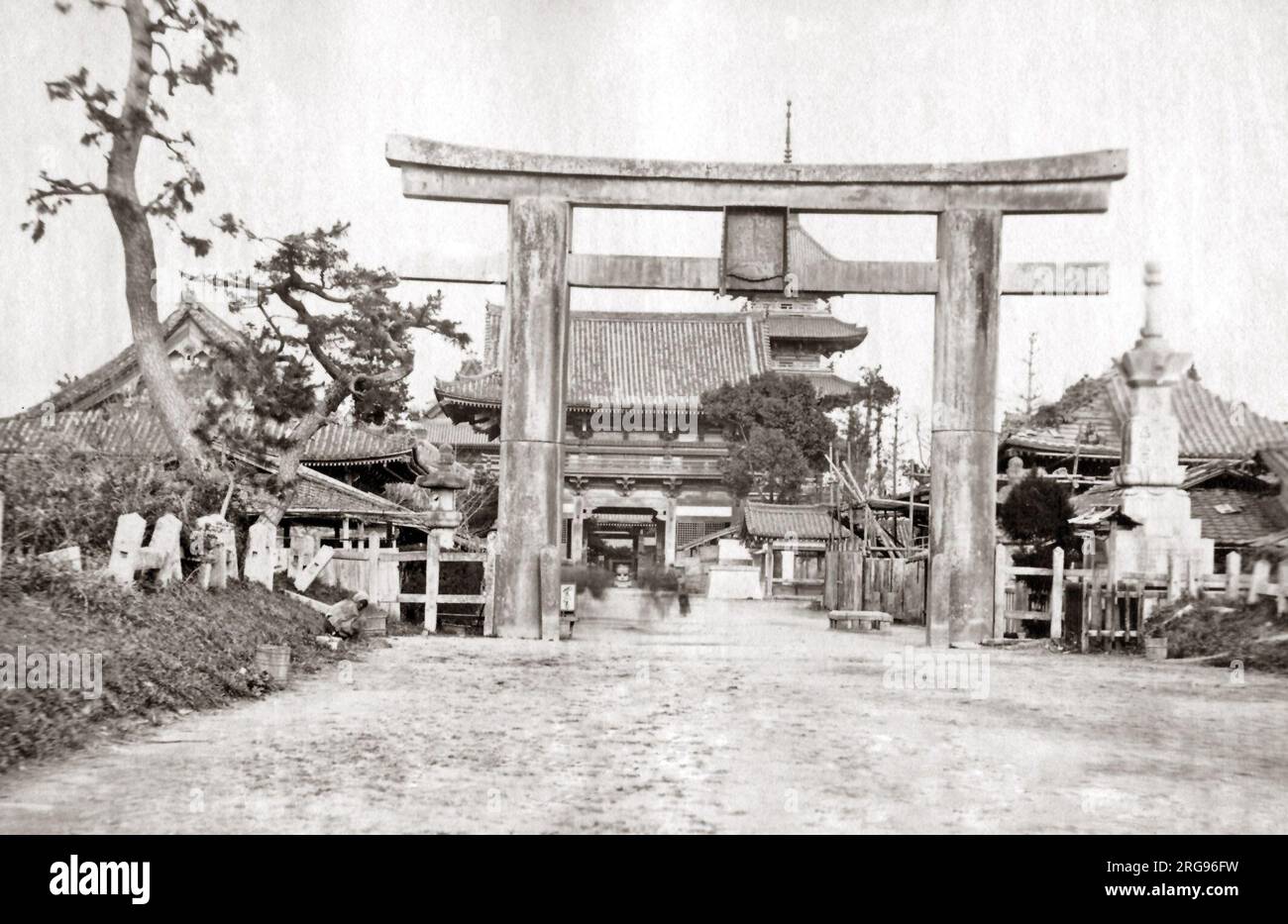Pagode à Shi Tenwoji, Osaka, Japon années 1870 Banque D'Images