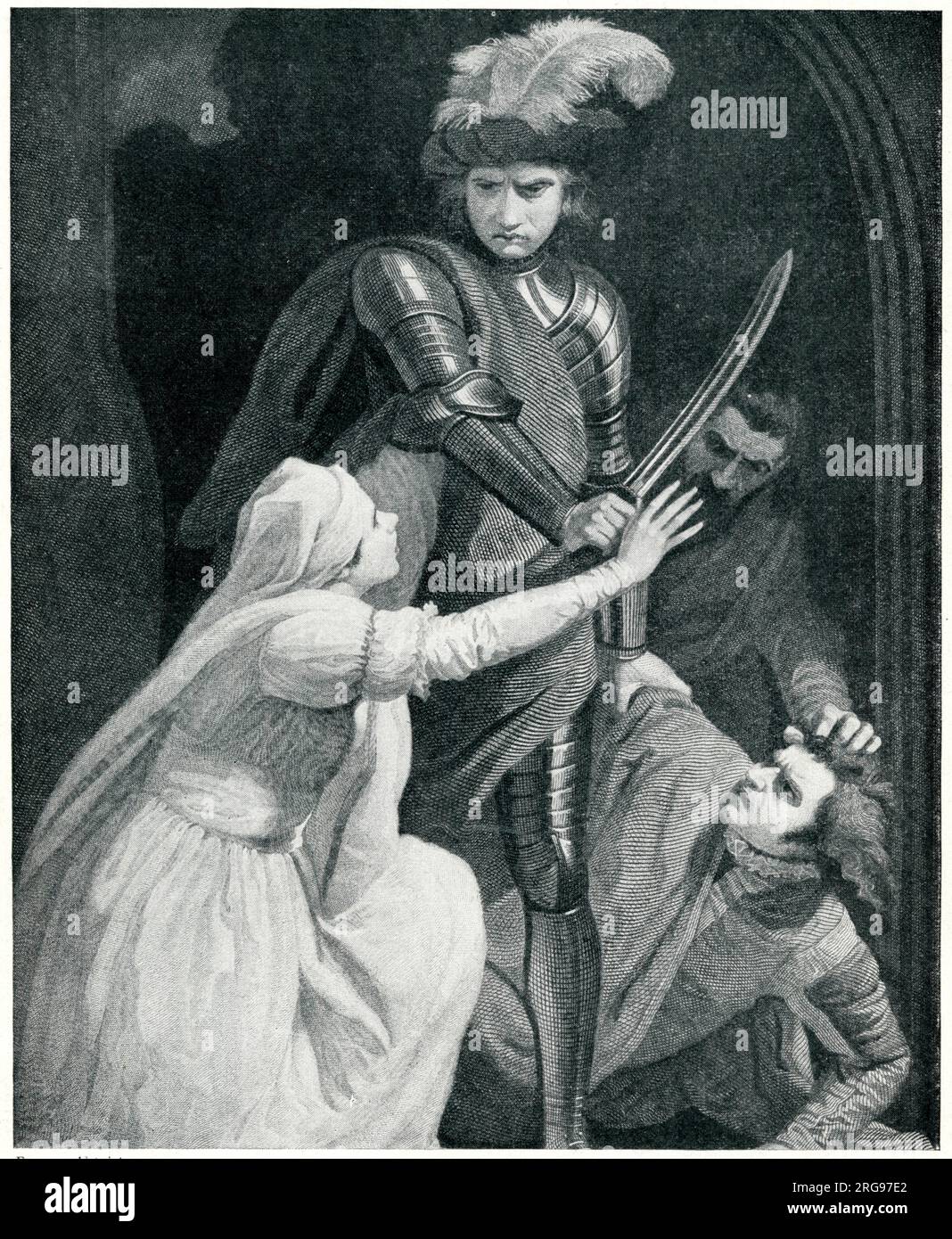 Arrestation de Roger Mortimer, 1e comte de March, au château de Nottingham, à la suite du meurtre du roi Édouard II (en 1327) et de la relation ultérieure de Mortimer avec la reine Isabelle au cours de laquelle ils sont devenus conjointement dirigeants de l'Angleterre. Mortimer a ensuite été pendu. Banque D'Images
