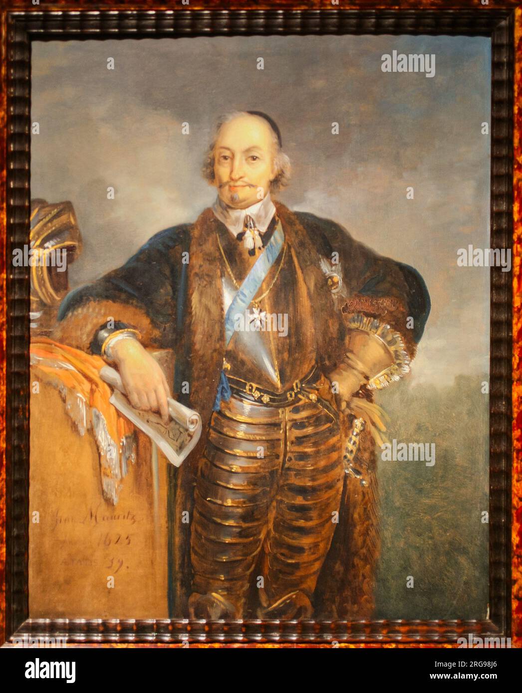 Brésil, Recife - peinture de Maurits van Nassau, ancien gouverneur général du Brésil néerlandais (1636-1644). Statue peut être vue dans le château Ricado Brennand Banque D'Images