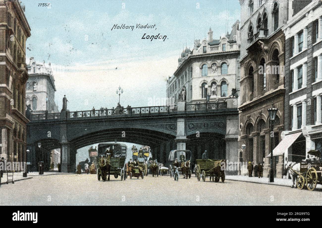 Viaduc de Holborn, ville de Londres, avec transport tiré par des chevaux. Banque D'Images