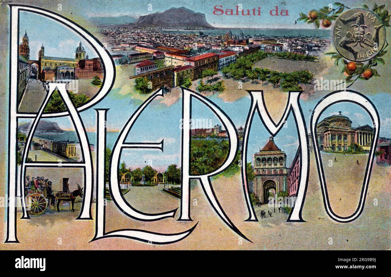 Carte postale de voeux - Palerme, Sicile, Italie. Banque D'Images