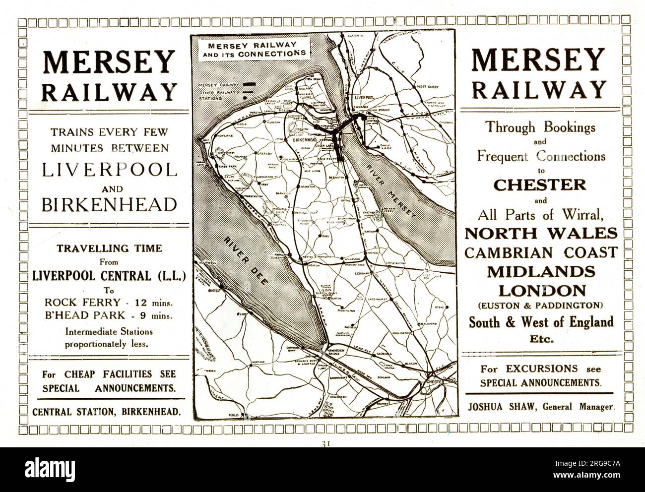 Carte du chemin de fer de Mersey, Liverpool et Birkenhead - ville de Liverpool Guide officiel 1930 Banque D'Images