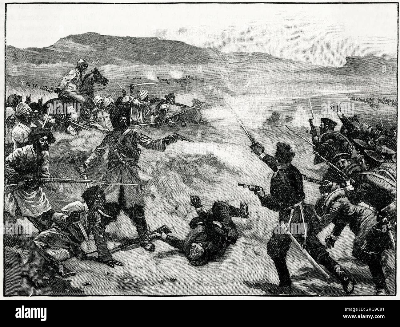 Incident de Panjdeh - rencontre russe avec les forces afghanes à Pul-i-Khishty (pont de brique) . L'incident de 1885 a été une crise diplomatique entre l'Empire britannique et l'Empire russe causée par l'expansion russe vers le sud-est vers l'émirat d'Afghanistan et le Raj britannique (Inde). Après avoir presque achevé la conquête russe de l'Asie centrale (le Turkestan russe), les forces russes ont capturé un fort frontalier afghan. Voyant une menace pour l'Inde, la Grande-Bretagne s'est rapprochée de la menace de guerre, mais les deux parties ont reculé et la question a été réglée par la diplomatie. L’effet a été d’arrêter d’autres expulses russes Banque D'Images