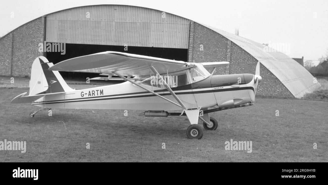 Beagle-Auster A.61 Terrier G-ARTM à White Waltham. G-ARTM a été converti de Auster T.7 WE536 (msn 3723) et enregistré le 13 octobre 1961 et radié le 28-05-1970, demeure stockée à Thorney - Carr Farm. WE536 ; Auster T7; livré le 07-03-1950, à G-ARTM 09-10-1961. Banque D'Images
