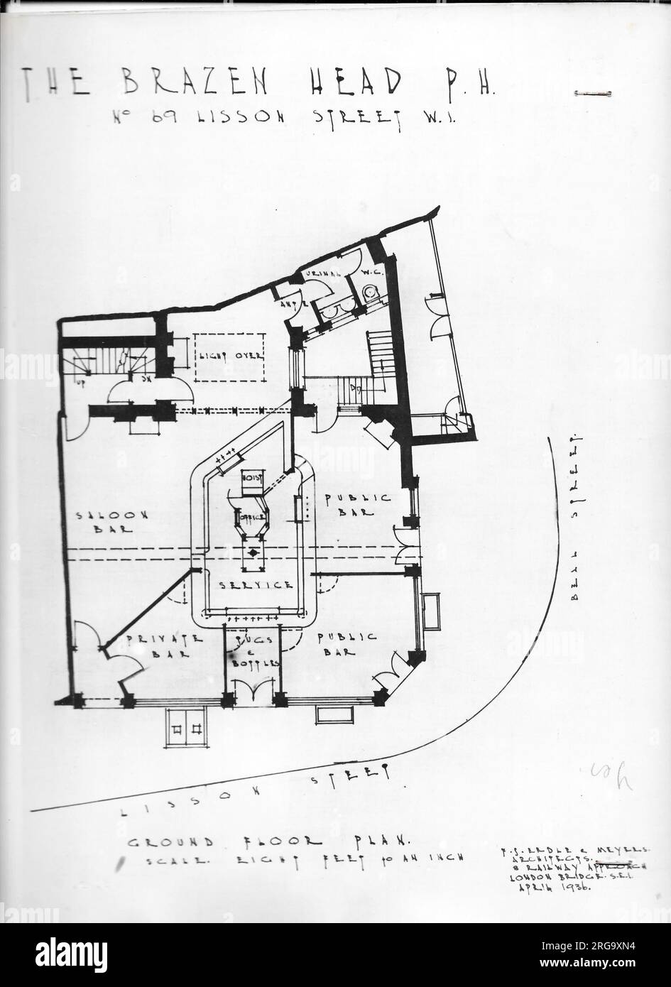 Photographie de Brazen Head pH, Marylebone, Londres. Le côté principal de l'imprimé (illustré ici) représente : le plan d'étage du pub. Le verso de l'imprimé (disponible sur demande) détails: Rien pour le Brazen Head, Marylebone, Londres NW1 5DA. En juillet 2018 . Ce pub est actuellement fermé. Pour la location via l'agent DCL de Lisson Estates Ltd Banque D'Images