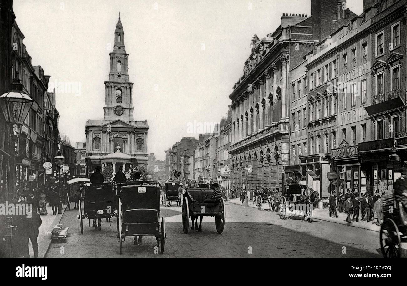 Photographie vintage du 19th siècle : trafic tiré par des chevaux et piétons le long du Strand, centre-ville de Londres Banque D'Images