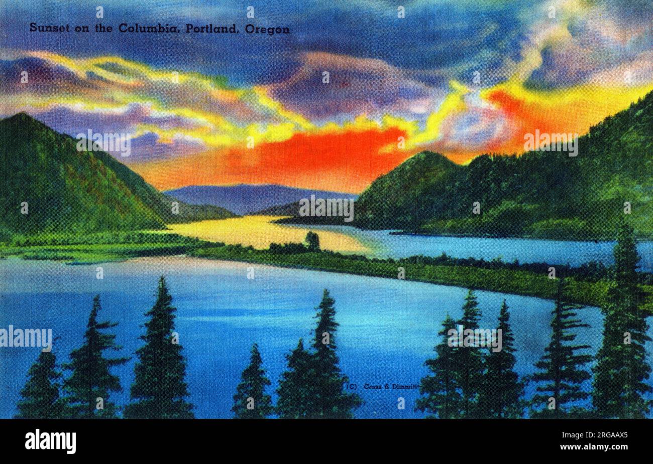 Portland, Oregon, États-Unis - coucher de soleil sur le fleuve Columbia. Banque D'Images